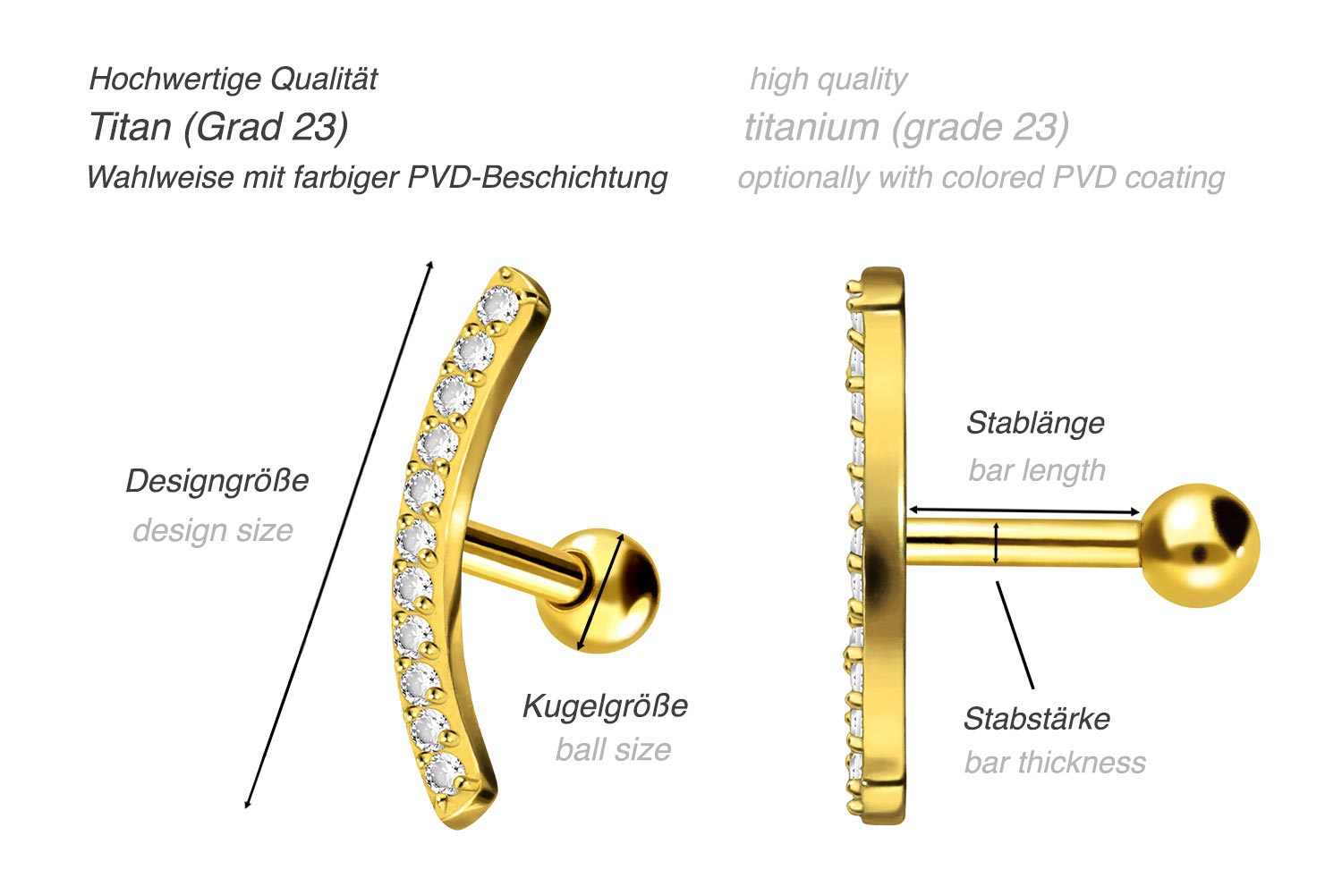 Titanium ear piercing CRYSTAL ARCH