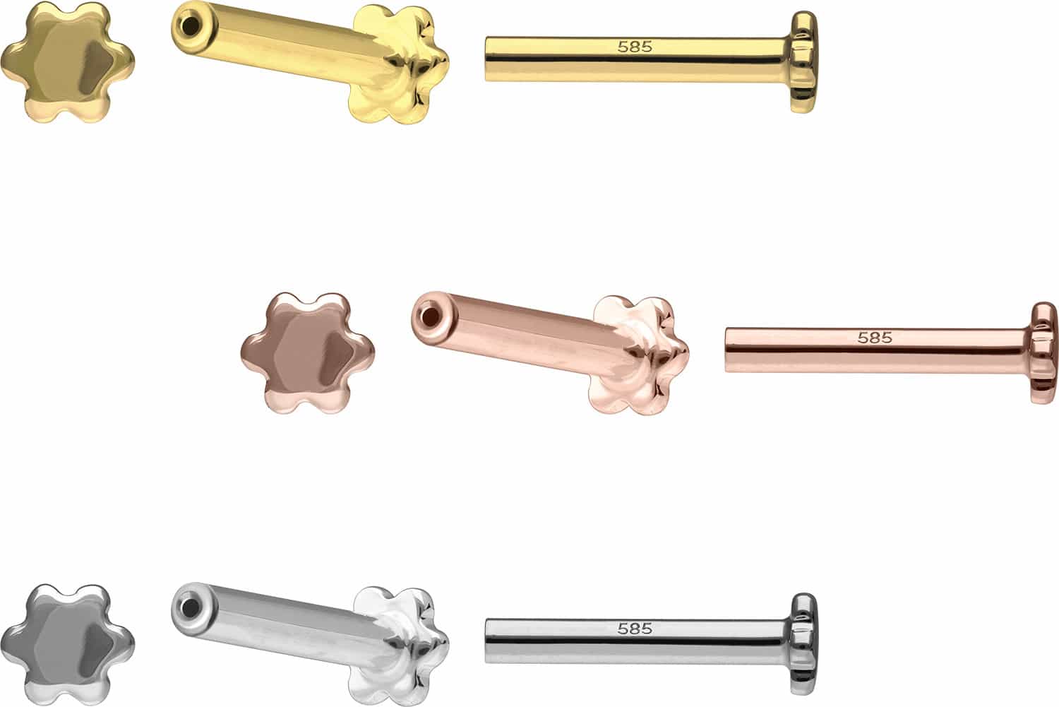 14 Karat Gold Labret mit Push Fit ohne Aufsatz BLUME