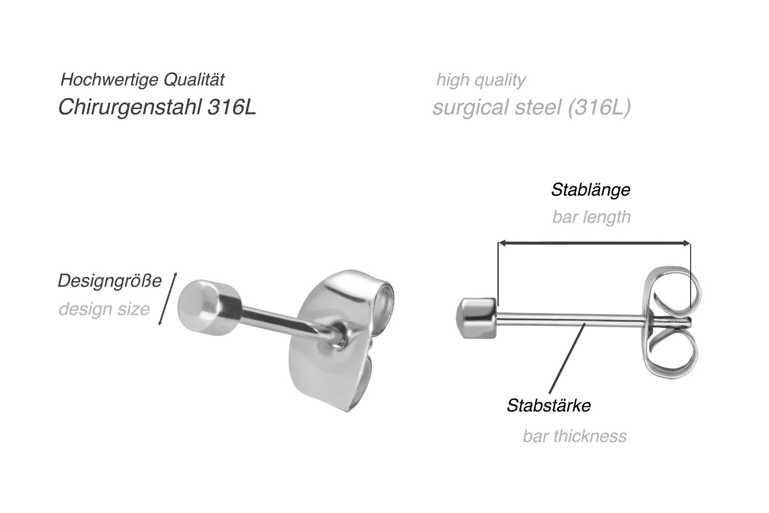 Surgical steel ear studs CLASSIC