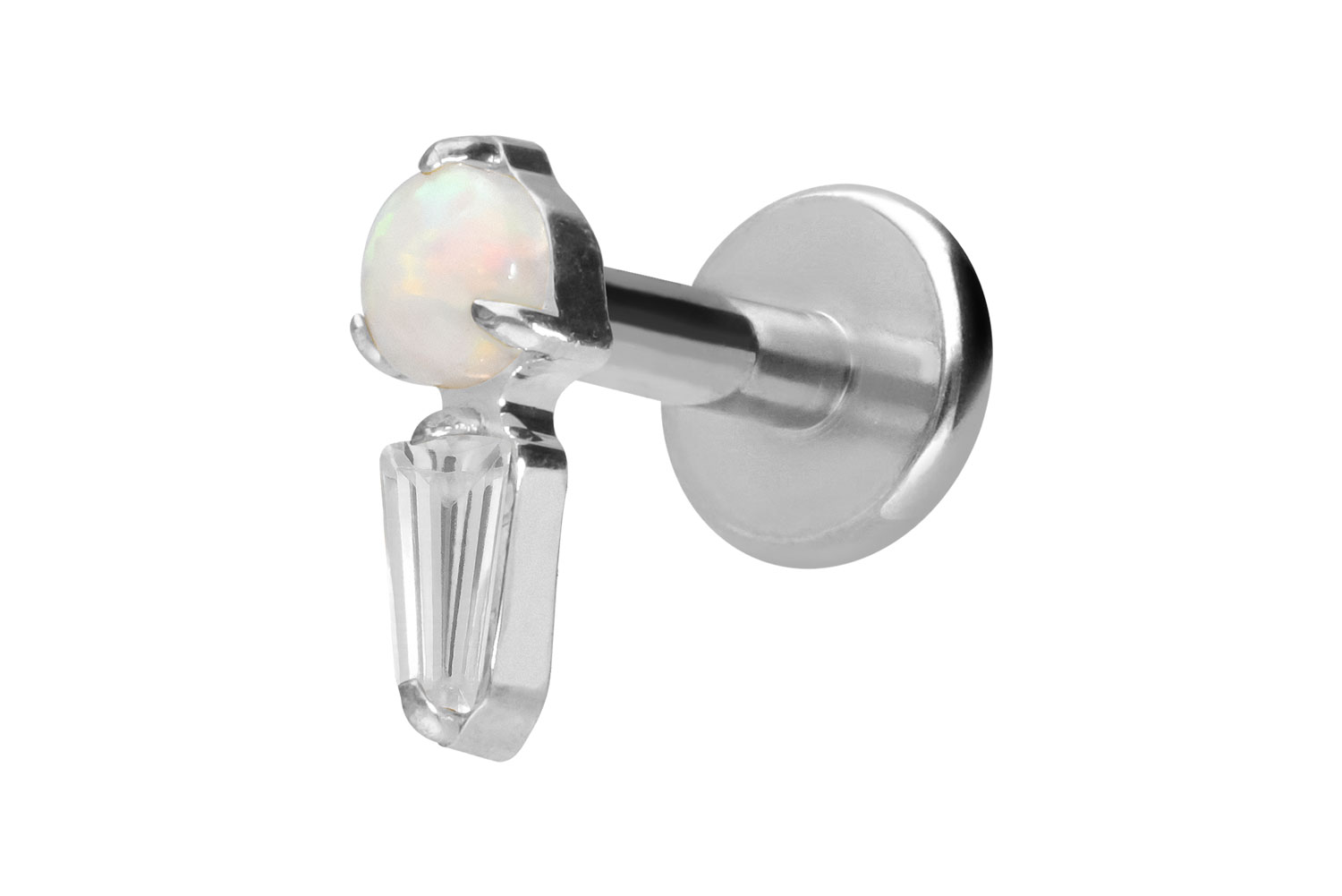 Titan Labret mit Innengewinde SYNTHETISCHER OPAL + KRISTALLRECHTECK