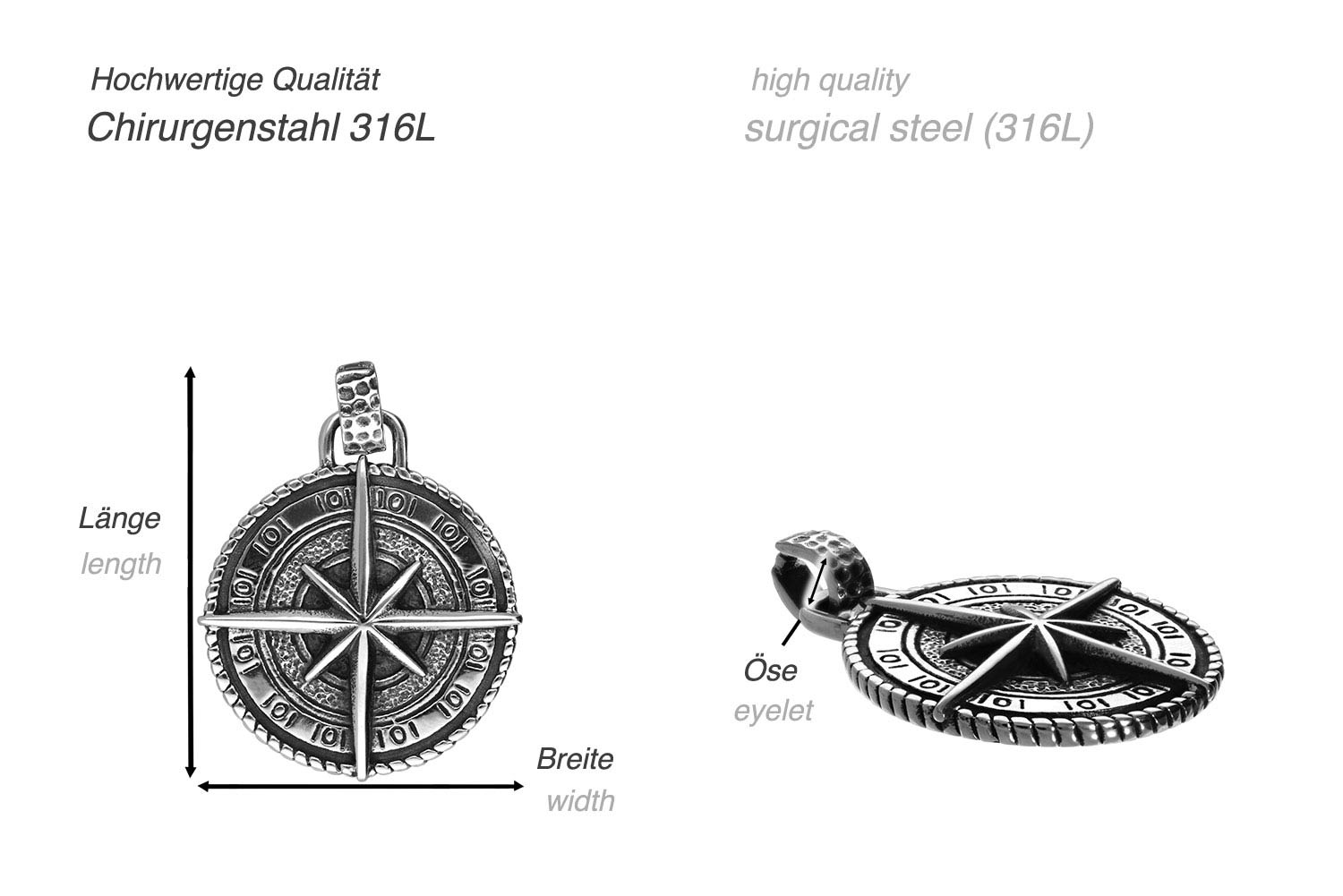 Surgical steel pendant COMPASS