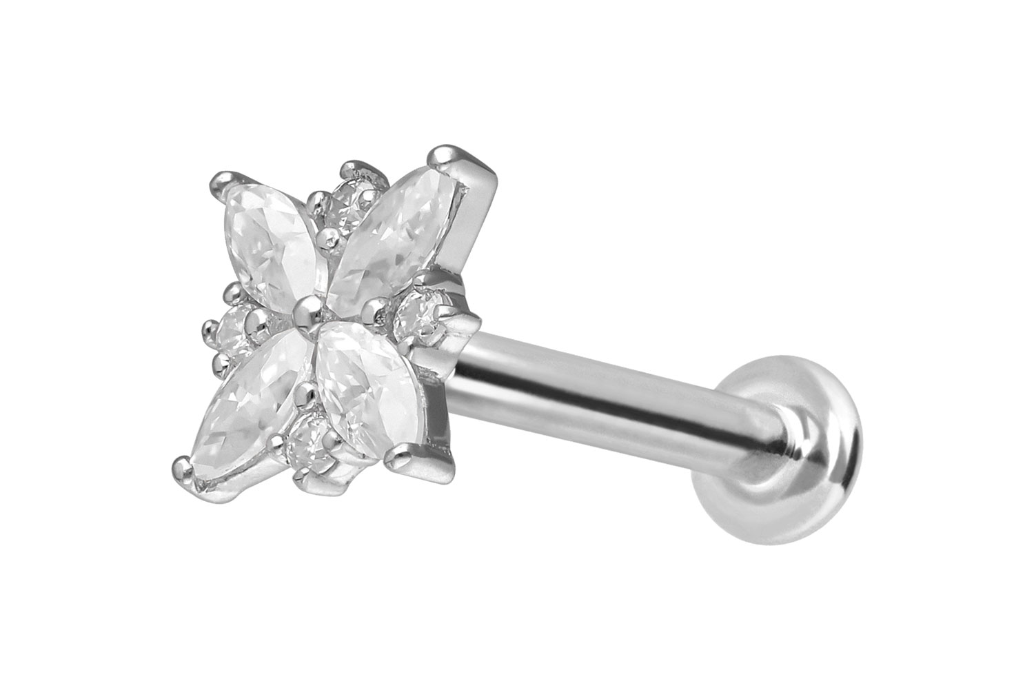 14 Karat Gold Labret mit Push Fit MOISSANIT-BLUME 14 Karat Gold Labret mit Push Fit MOISSANIT-BLUME