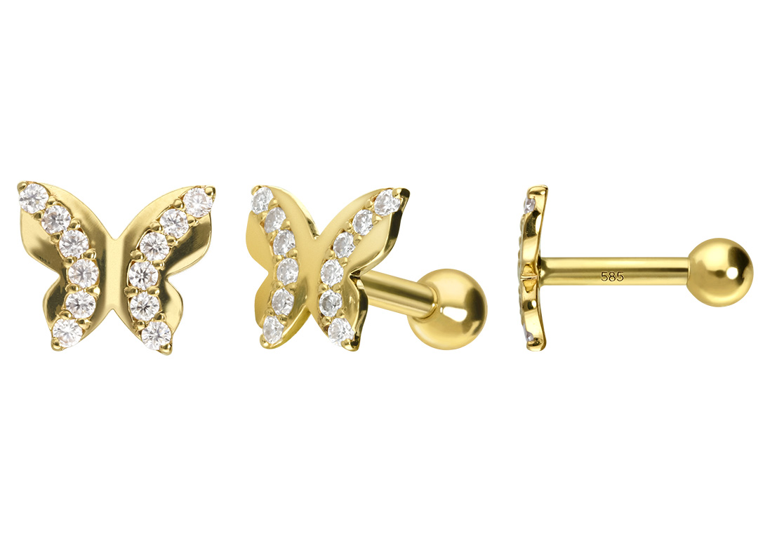 14/18 Karat Gold Ohrpiercing MOISSANITE + SCHMETTERLING