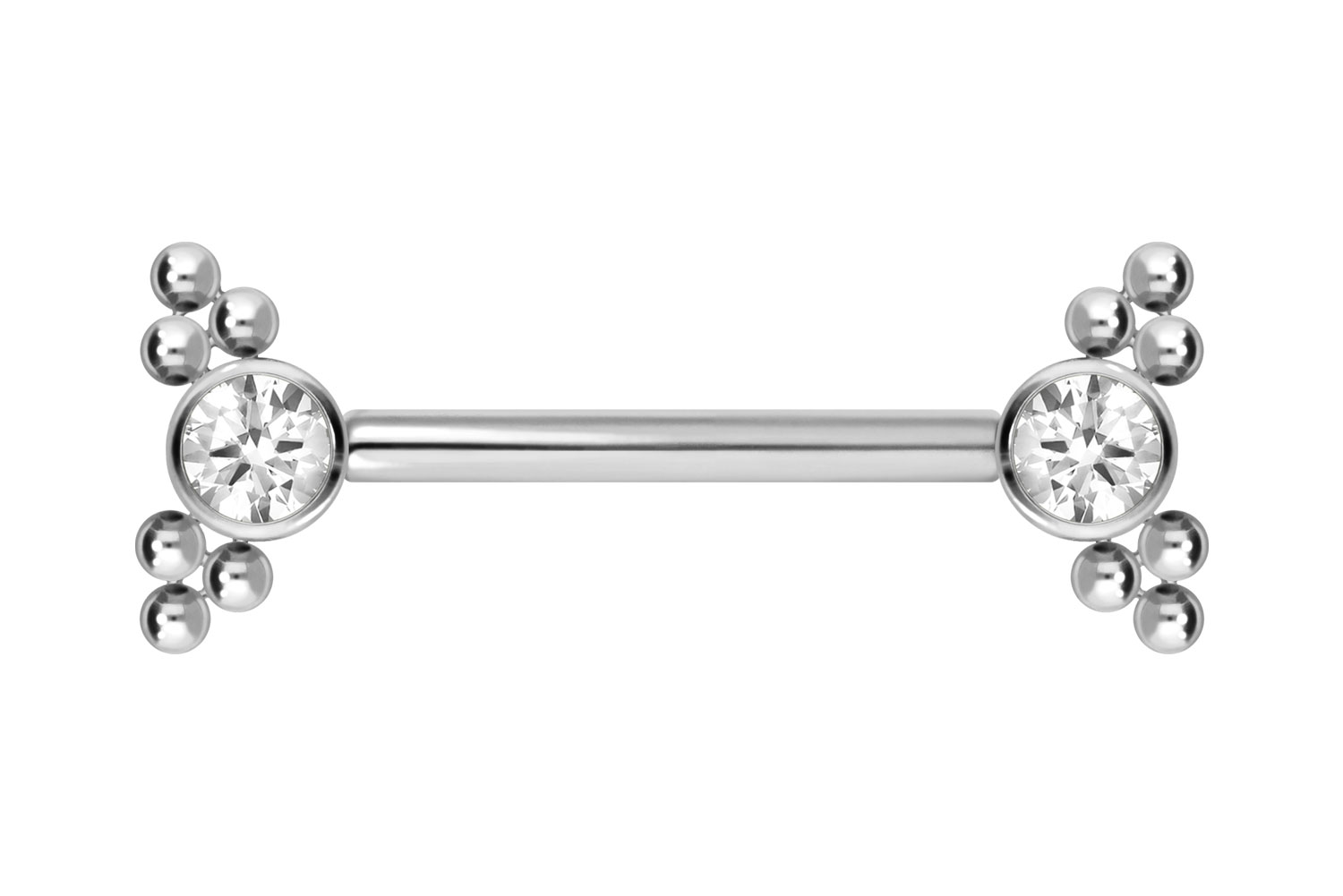 Titanium barbell with push fit CRYSTAL + 2 SPHERICAL TRIANGLES