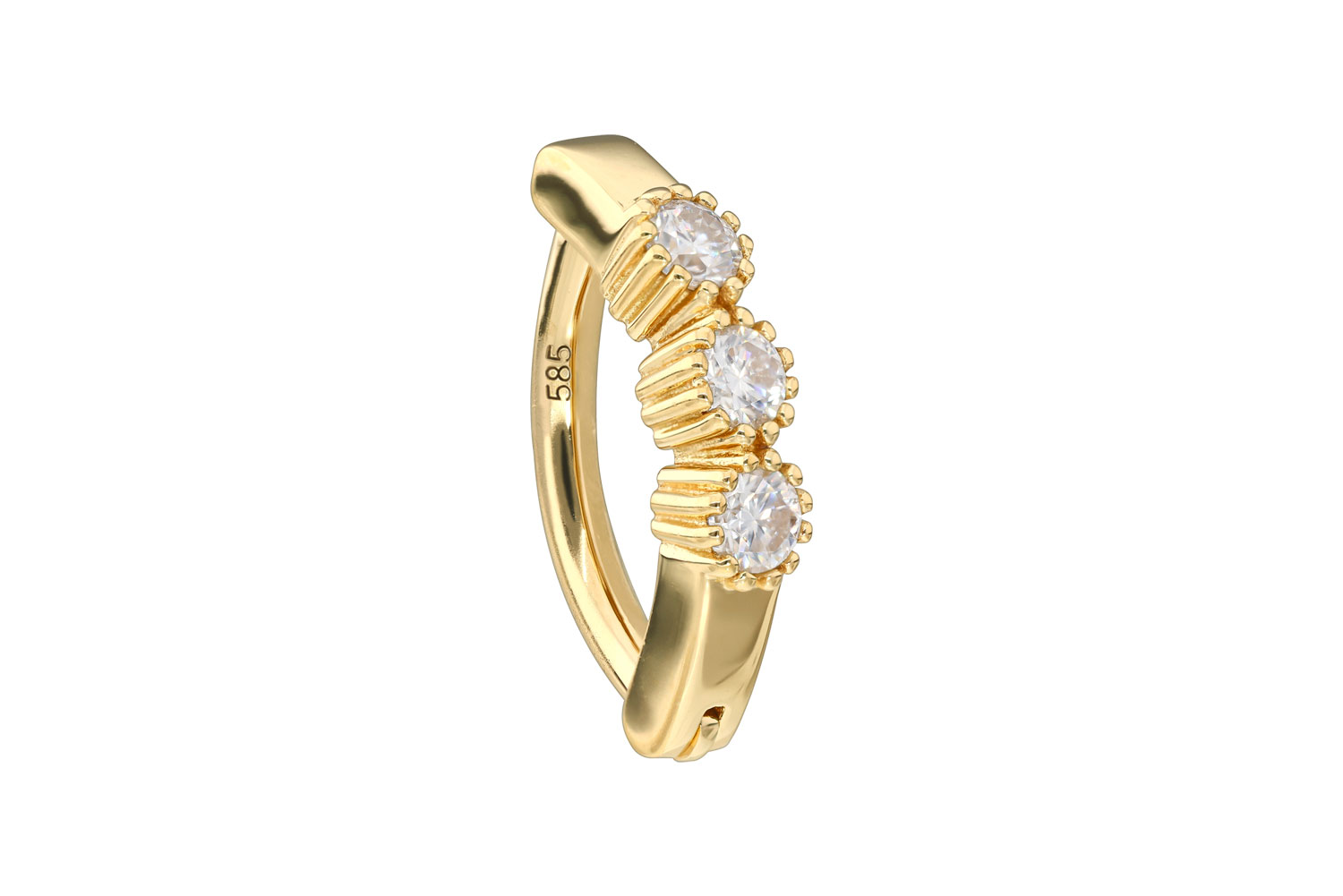 14/18 Karat Gold Bauchnabelclicker BOGEN + 3 EINGEFASSTE MOISSANITE