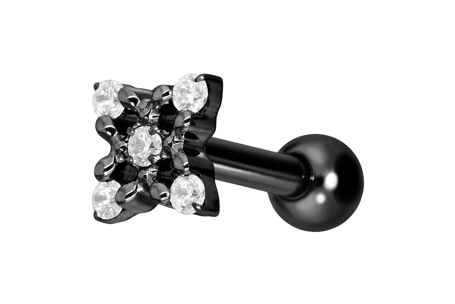 Titanium ear piercing with internal thread CRYSTAL FLOWER