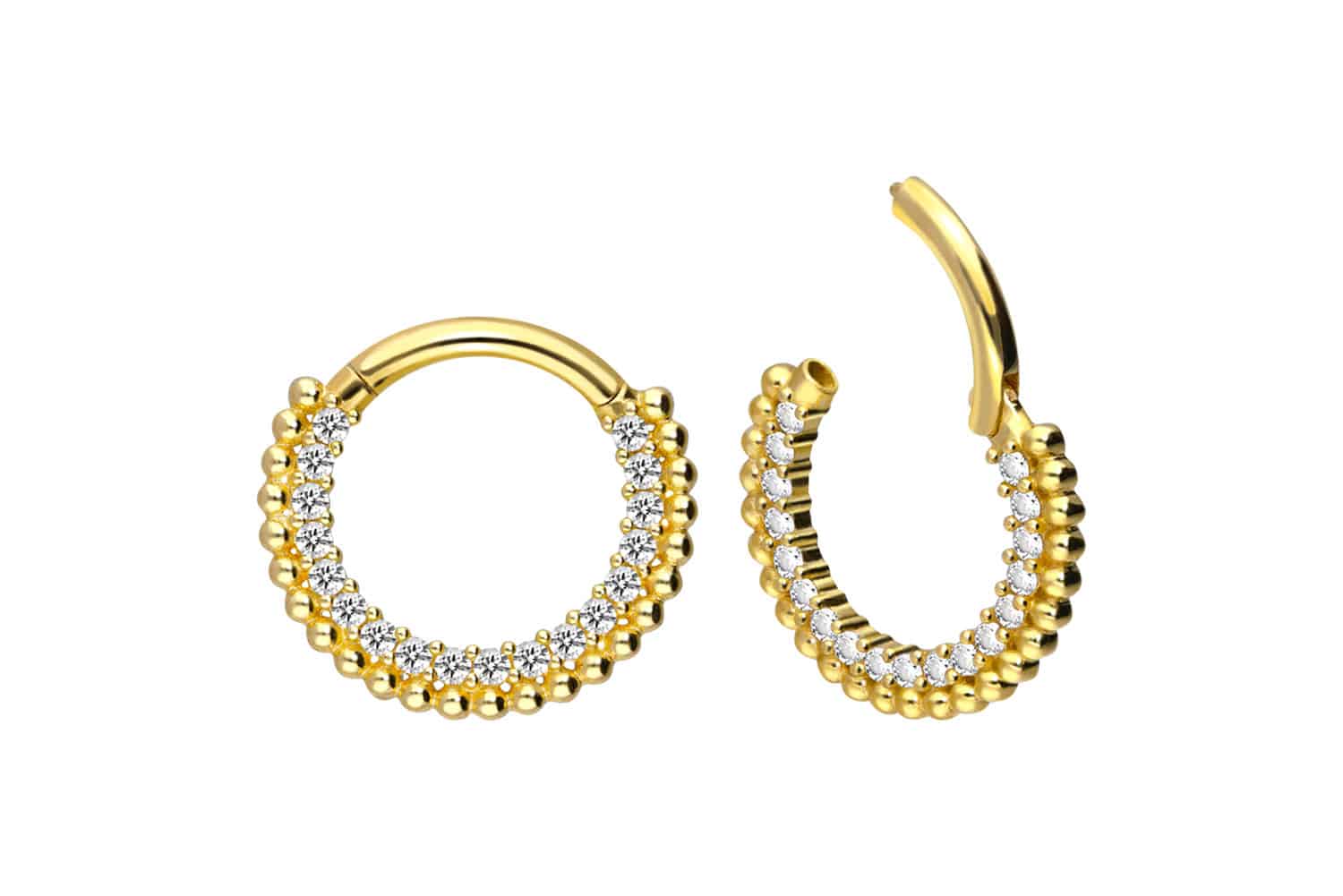 18 Karat Gold Segmentring Clicker EINGEFASSTE KRISTALLE + KUGELN