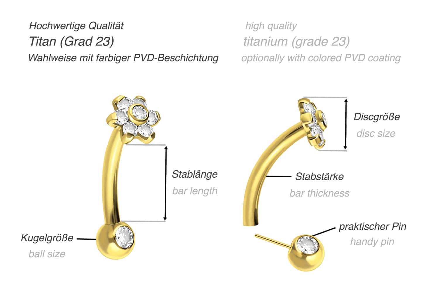 Titan Banane mit Push Fit BLUME MIT 7 KRISTALLEN + KRISTALLKUGEL