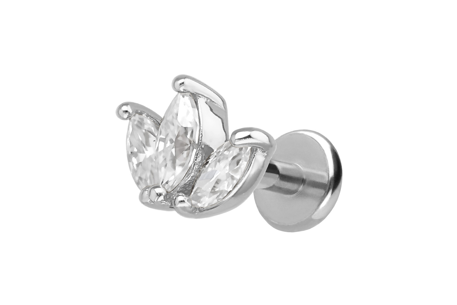 Titanium labret with internal thread + 925 silver attachment 3 MOISSANITE DROPS