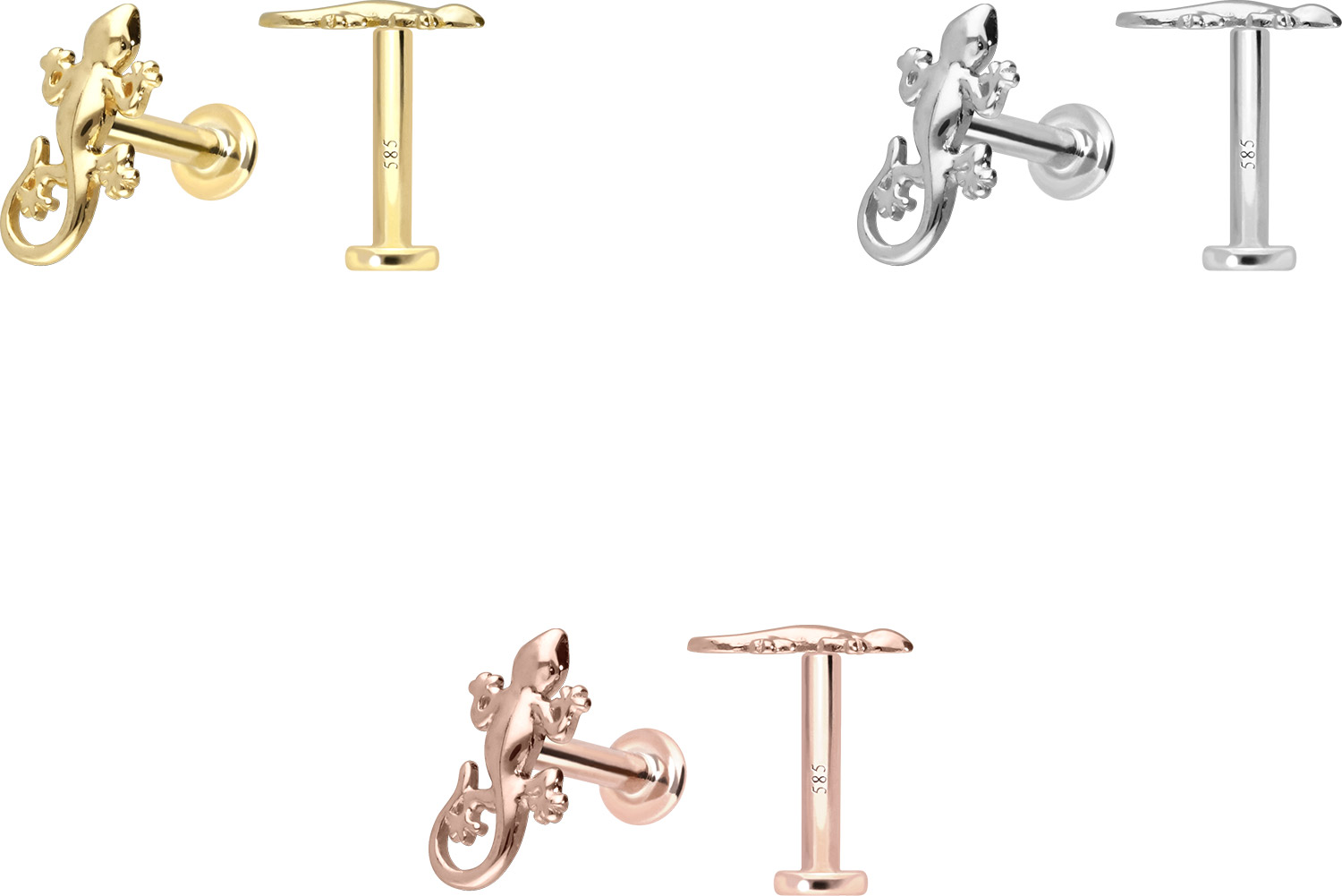 14 carat gold labret with push fit GECKO