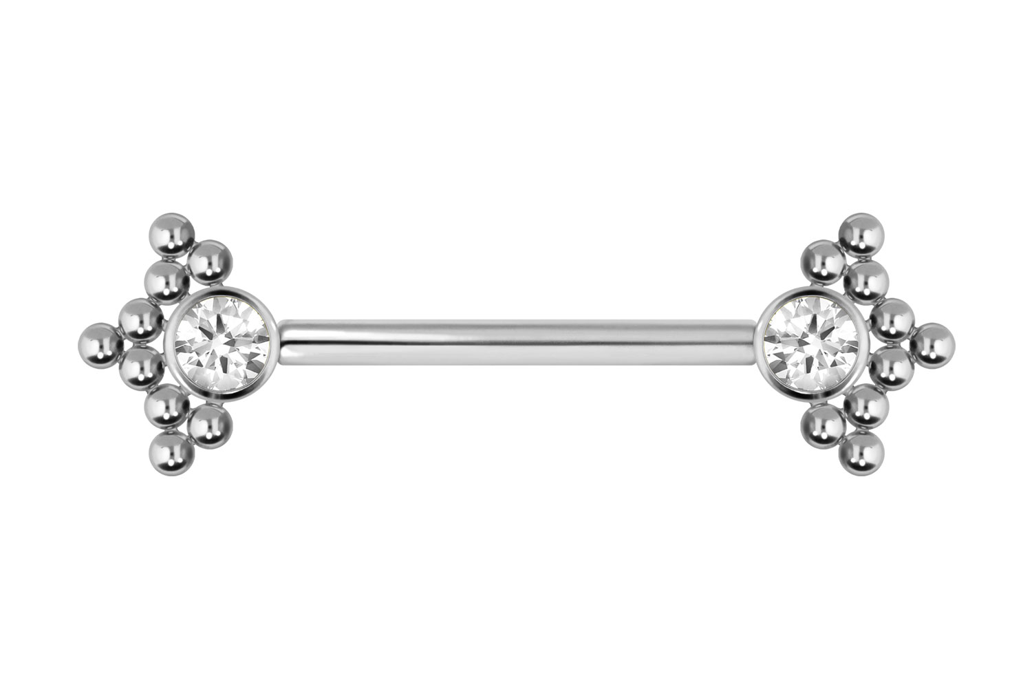 Titanium barbell with push fit CRYSTAL + 3 SPHERICAL TRIANGLES