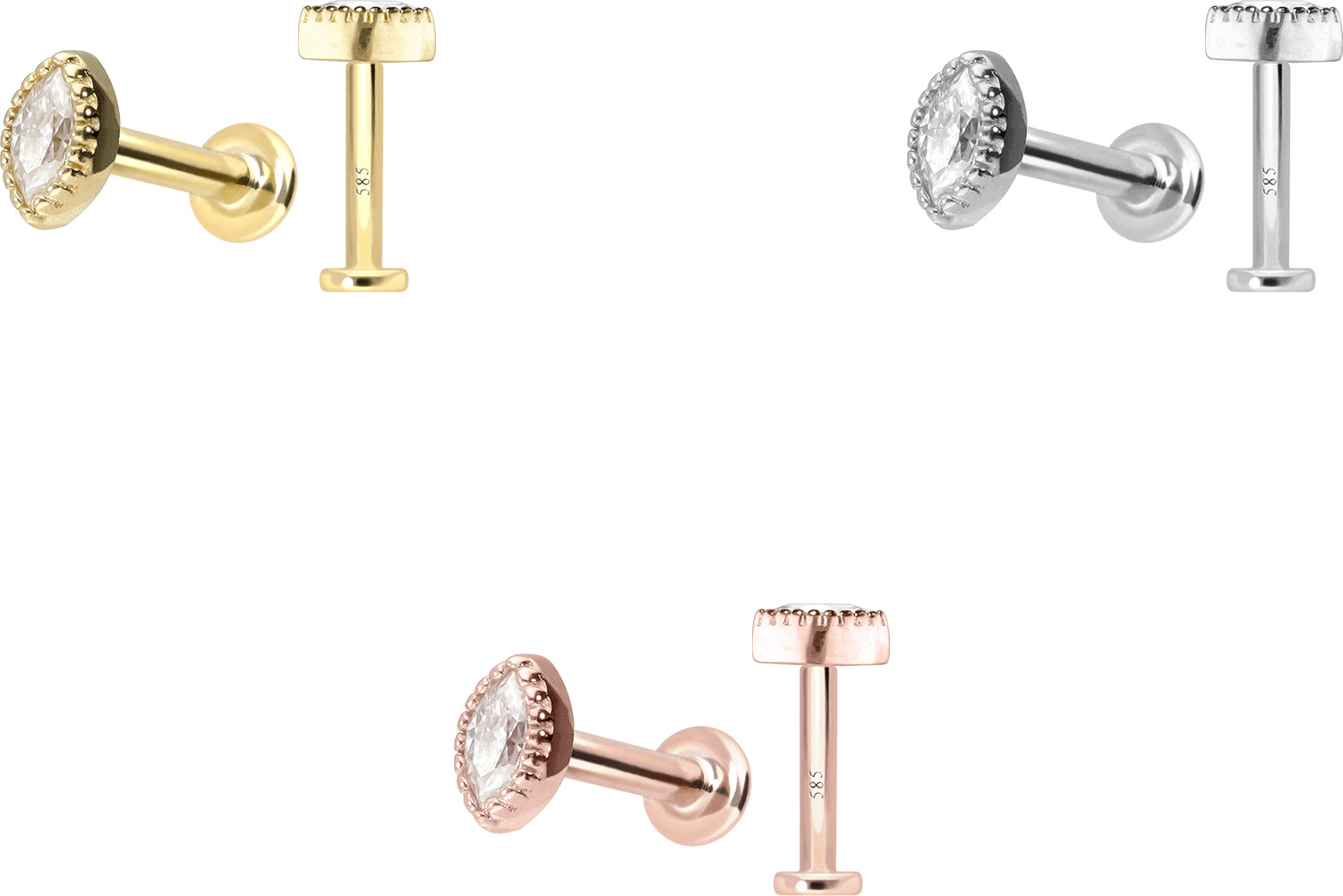 14 Karat Gold Labret mit Innengewinde MOISSANIT-OVAL