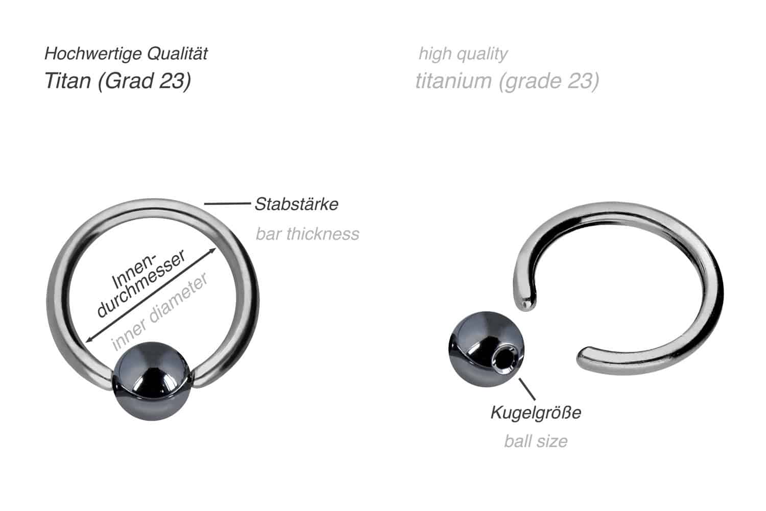 Titanium ball closure ring HEMATITE BALL ++SALE++