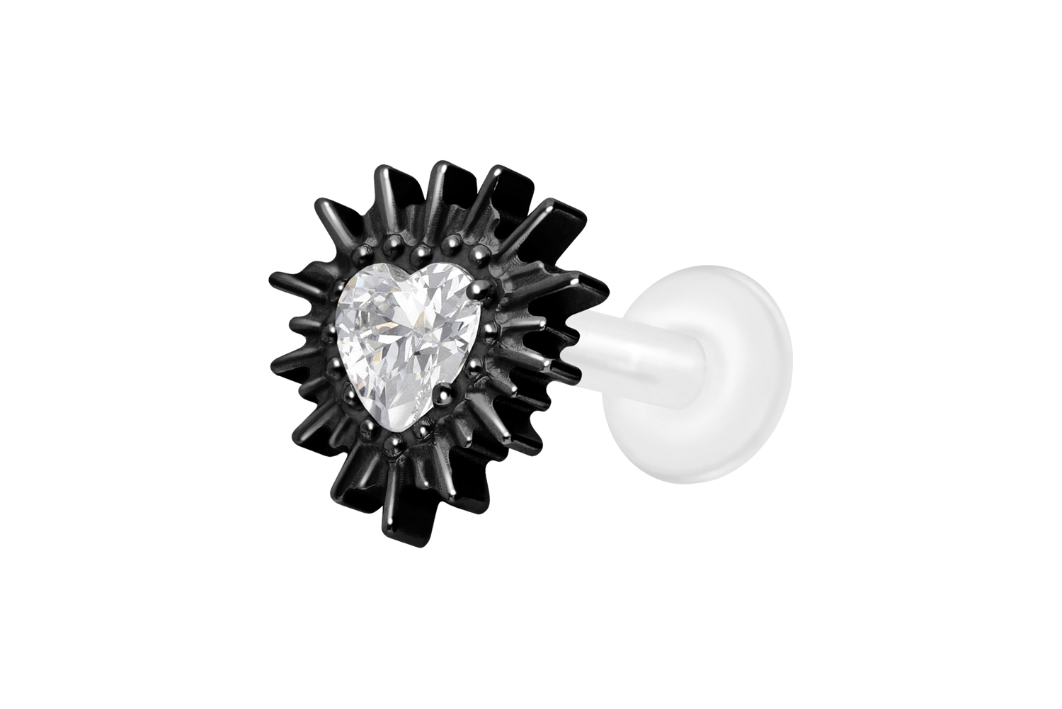 PTFE labret with internal thread + titanium attachment CRYSTAL HEART + SUNRAYS