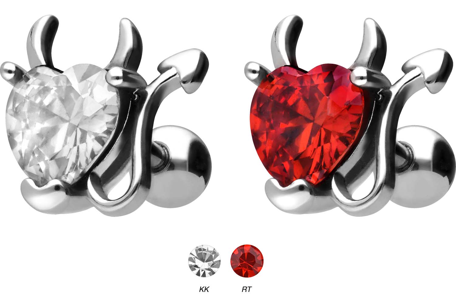 Surgical steel ear piercing DEVIL'S HEART