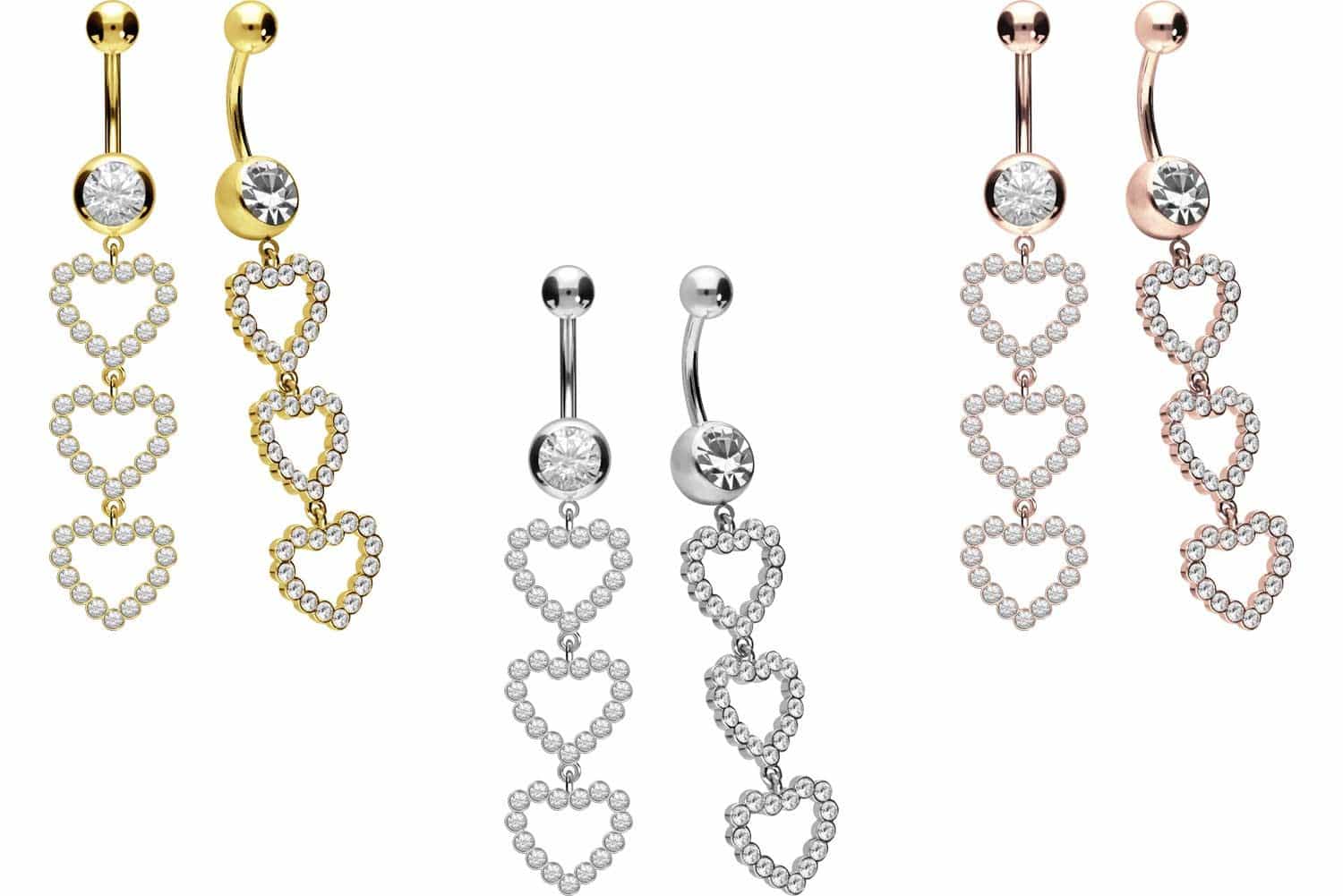 Surgical steel bananabell 3 CRYSTAL HEARTS