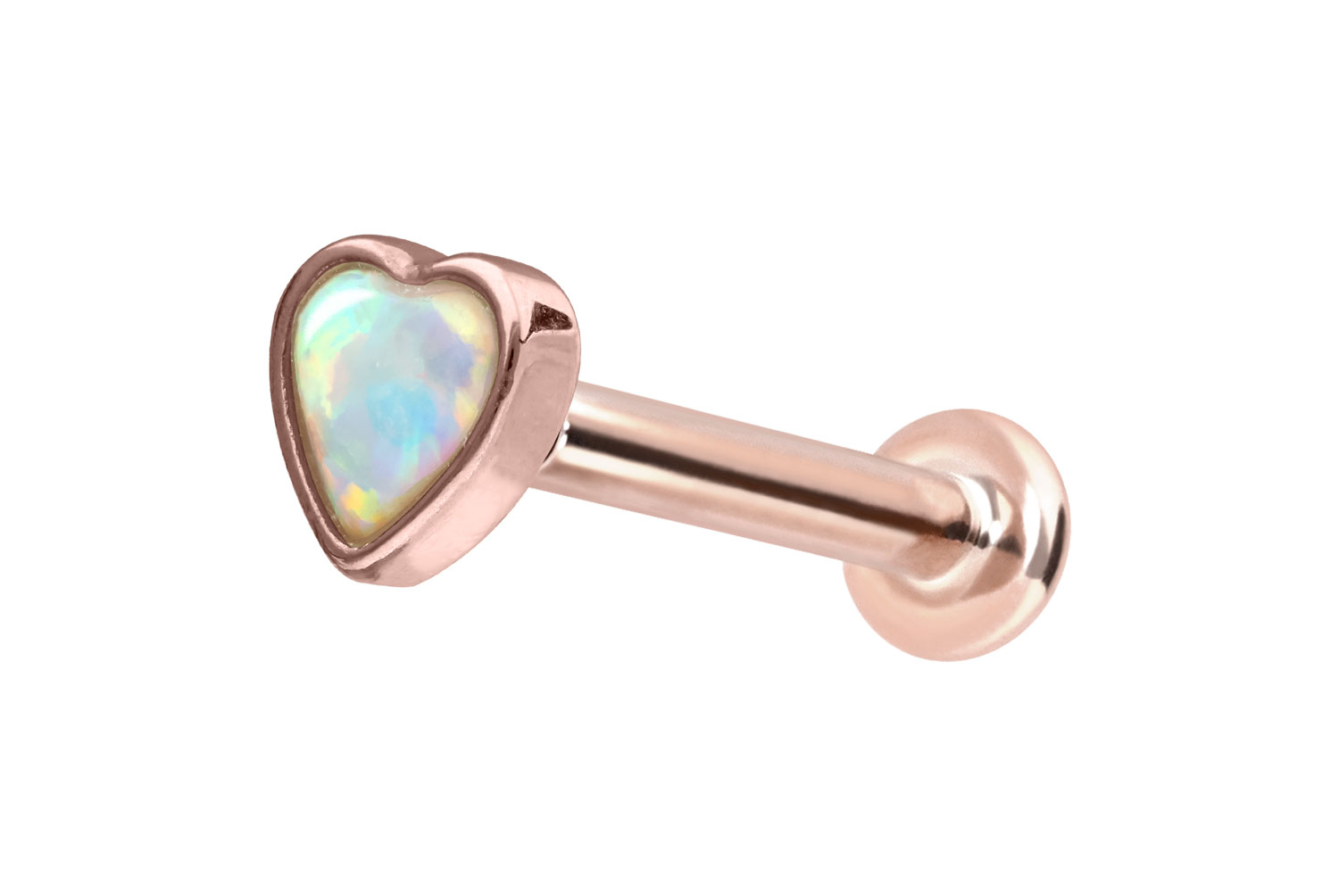 14 Karat Gold Labret mit Push Fit SYNTHETISCHES OPAL-HERZ