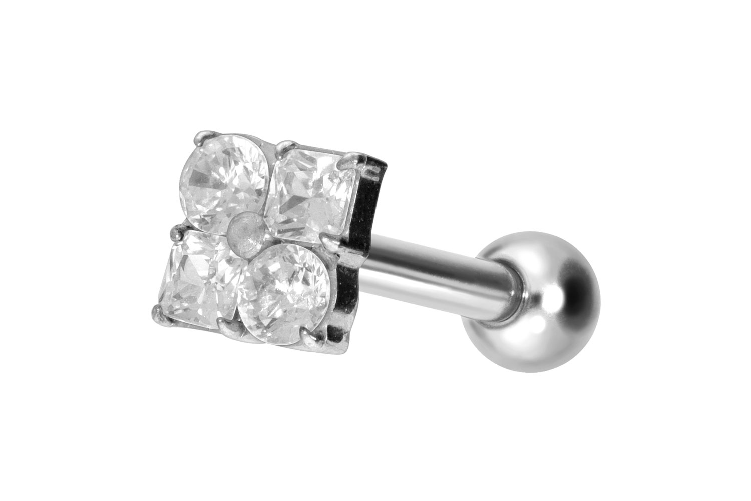 Titanium ear piercing with internal thread CRYSTAL FLOWER
