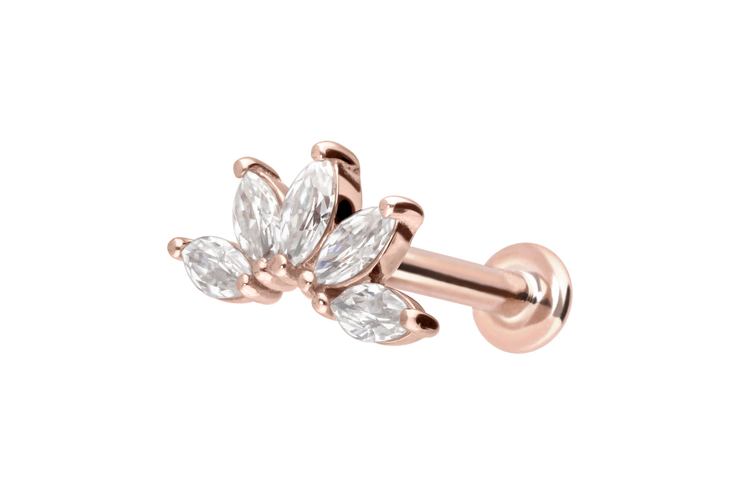 14 Karat Gold Labret mit Innengewinde MOISSANIT-LOTUSBLÜTE