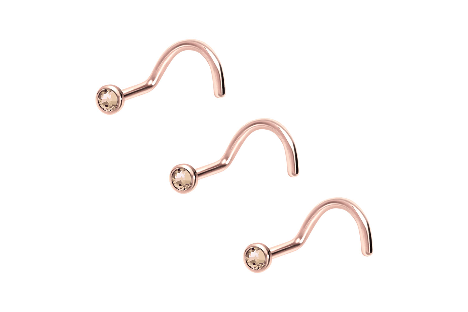 SET Surgical steel nose stud spiral FLAT CRYSTAL DISC