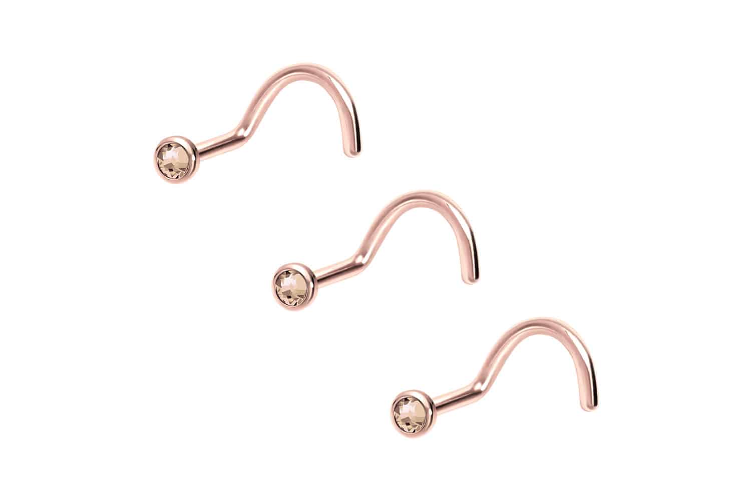 SET Surgical steel nose stud spiral FLAT CRYSTAL DISC SET Surgical steel nose stud spiral FLAT CRYSTAL DISC