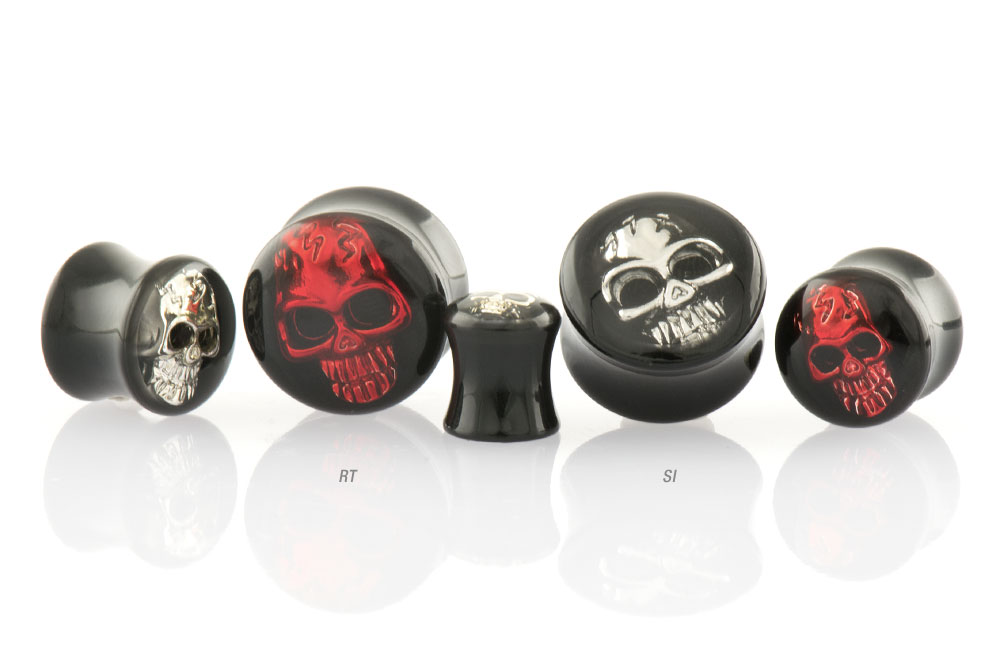 Acrylic double flared plug 3D SKULL ++SALE++