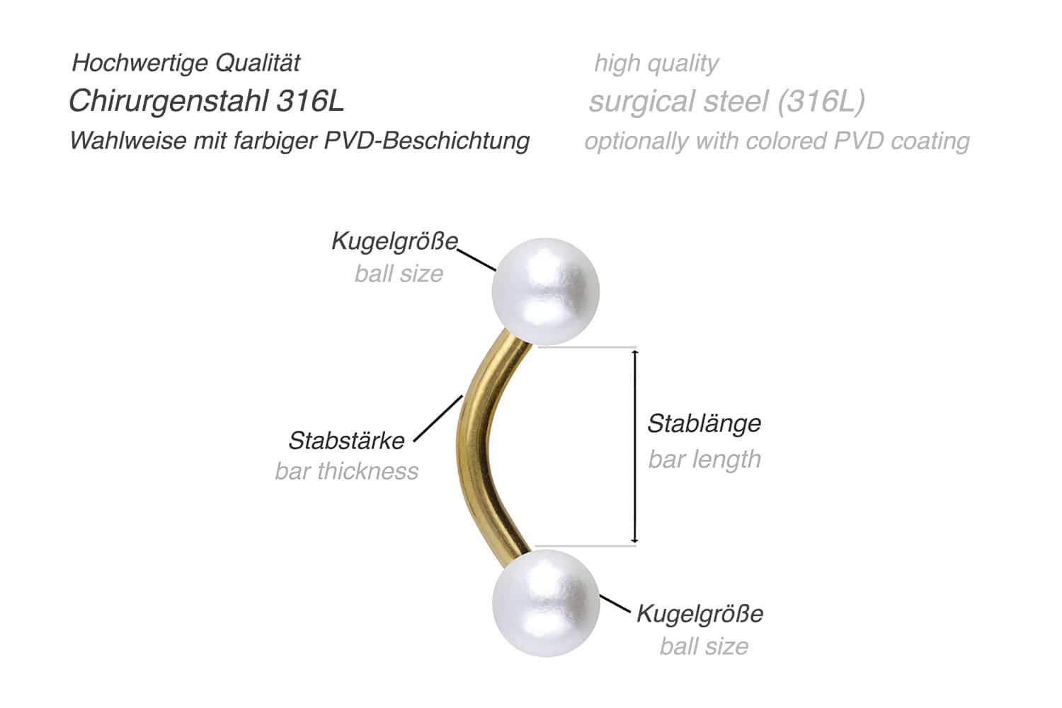 Surgical steel banana SYNTHETIC PEARLS