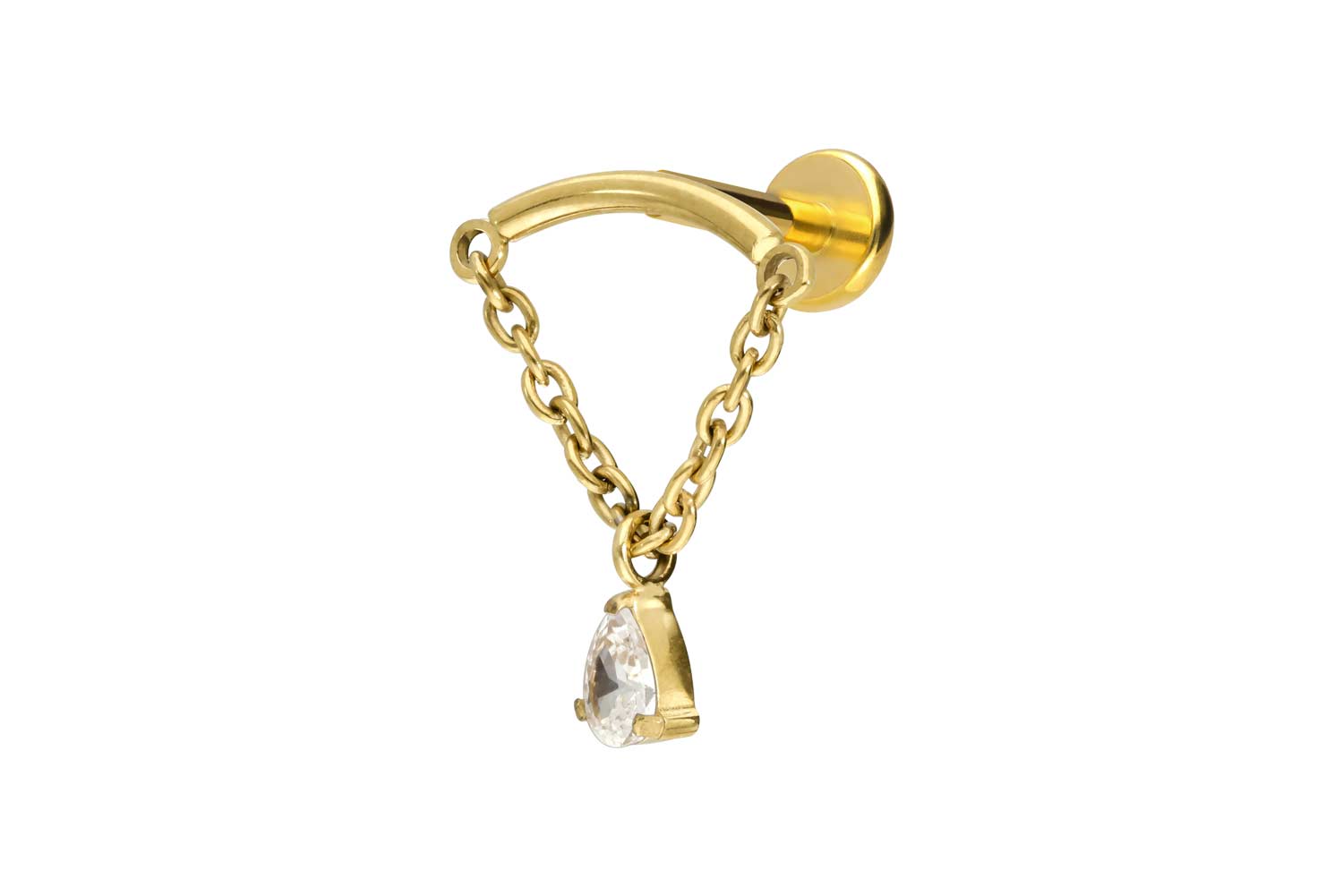 Titanium labret with push fit BOW + CHAIN + CRYSTAL DROP