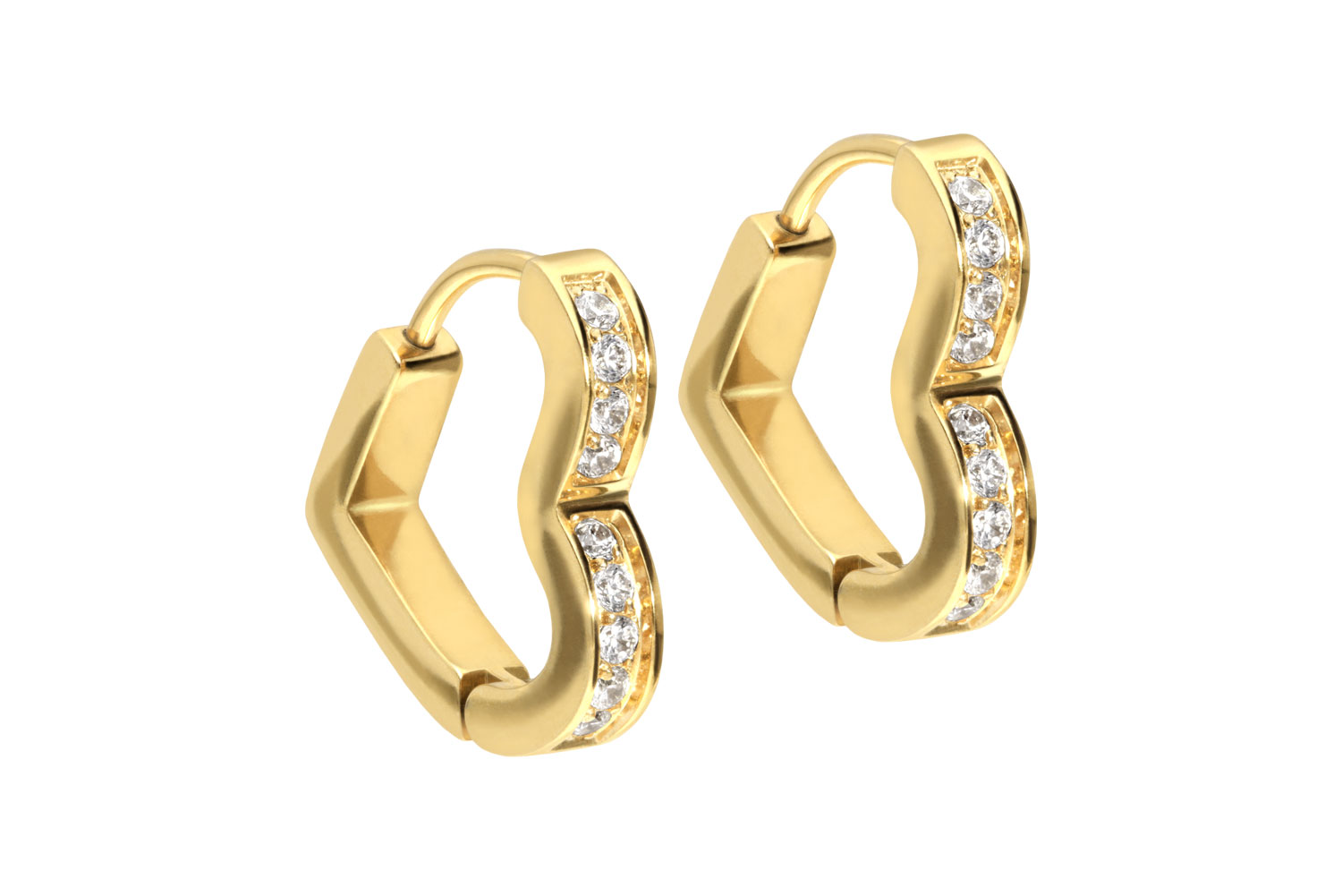 Surgical steel ear clicker creoles HEART + SETTED CRYSTALS