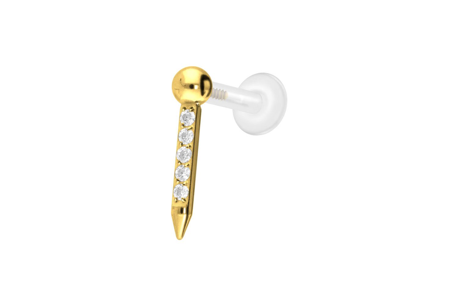 PTFE labret with internal thread + titanium attachment NAIL + SETTED CRYSTALS