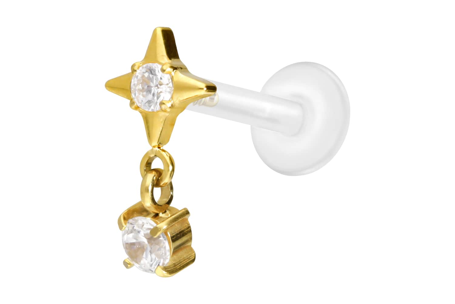 PTFE labret with internal thread + titanium attachment STAR + CRYSTAL