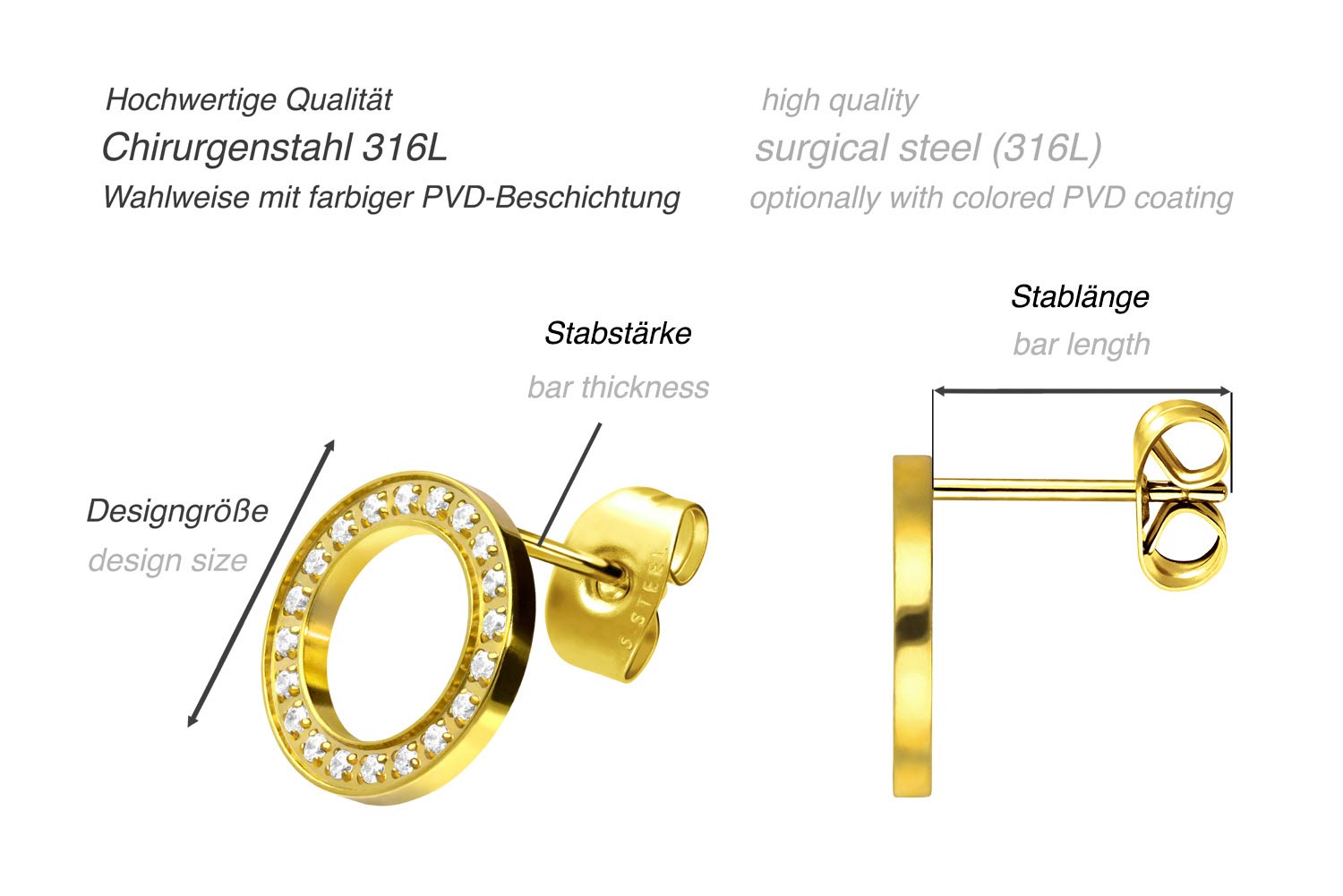 Chirurgenstahl Ohrstecker KRISTALLKREIS