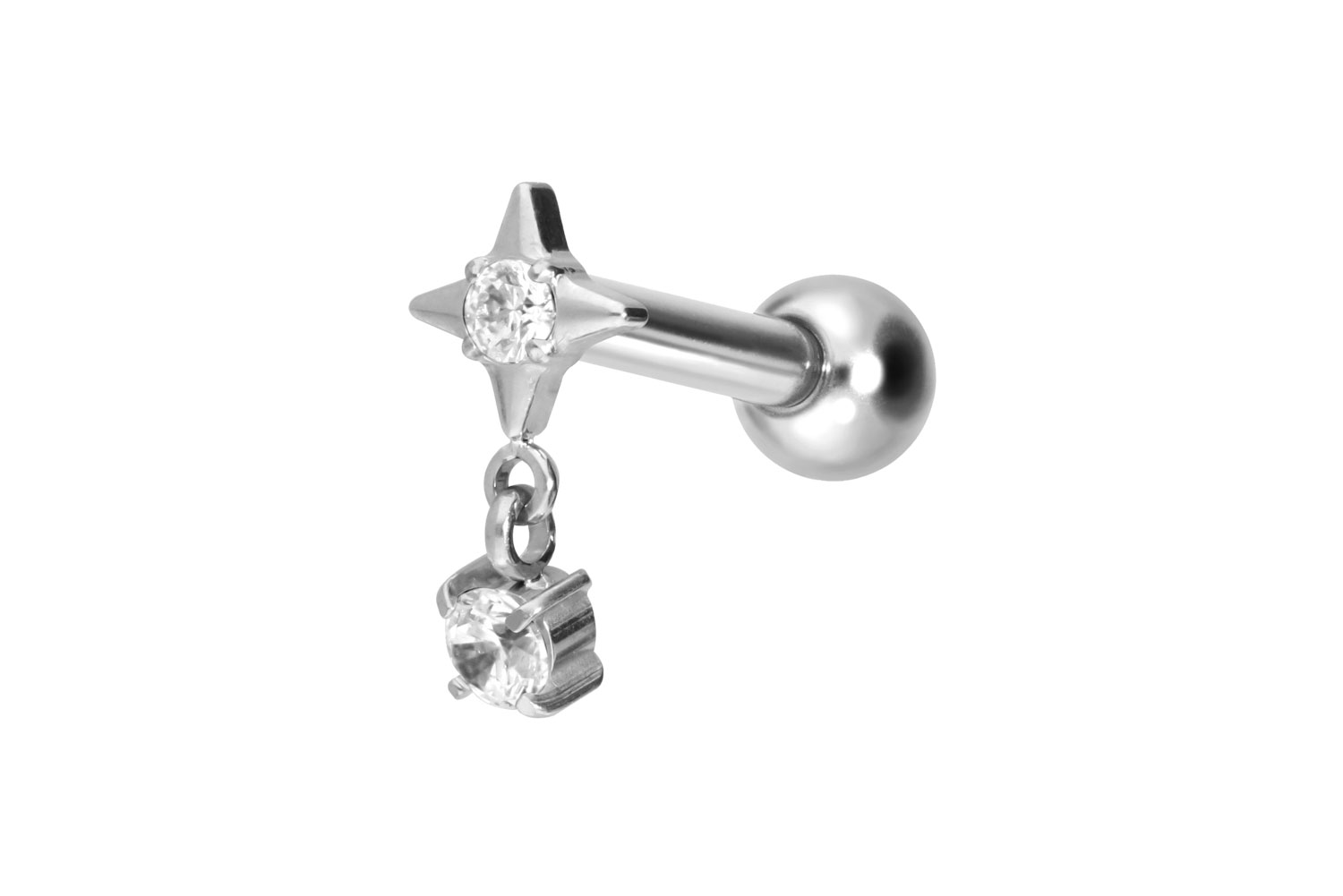Titanium ear piercing with internal thread STAR + CRYSTAL