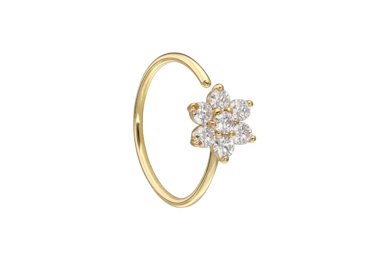 14 carat gold nose ring MOISSANITE FLOWER - bendable