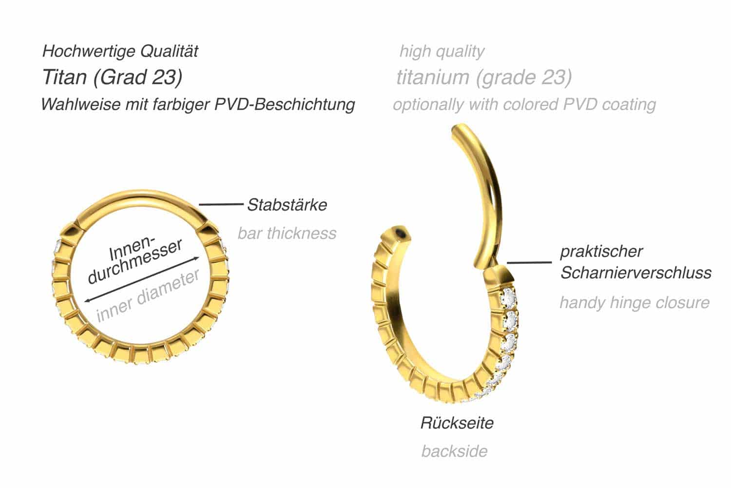 Titanium segment ring clicker SETTED CRYSTALS