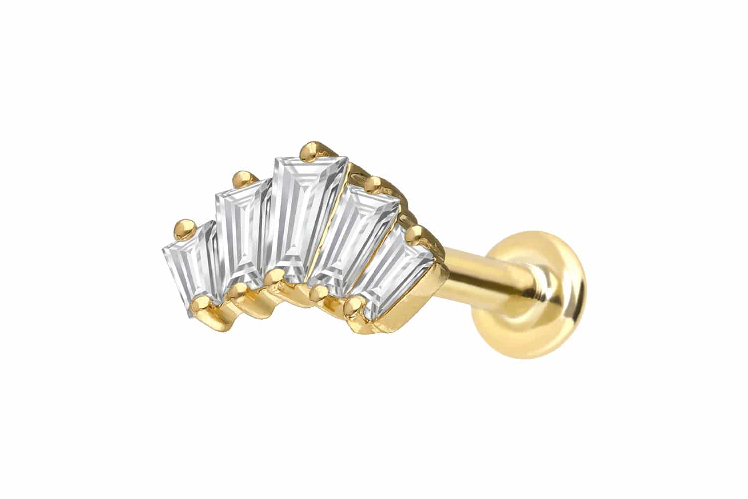 18 Karat Gold Labret mit Innengewinde 5 DIAMANT-RECHTECKE