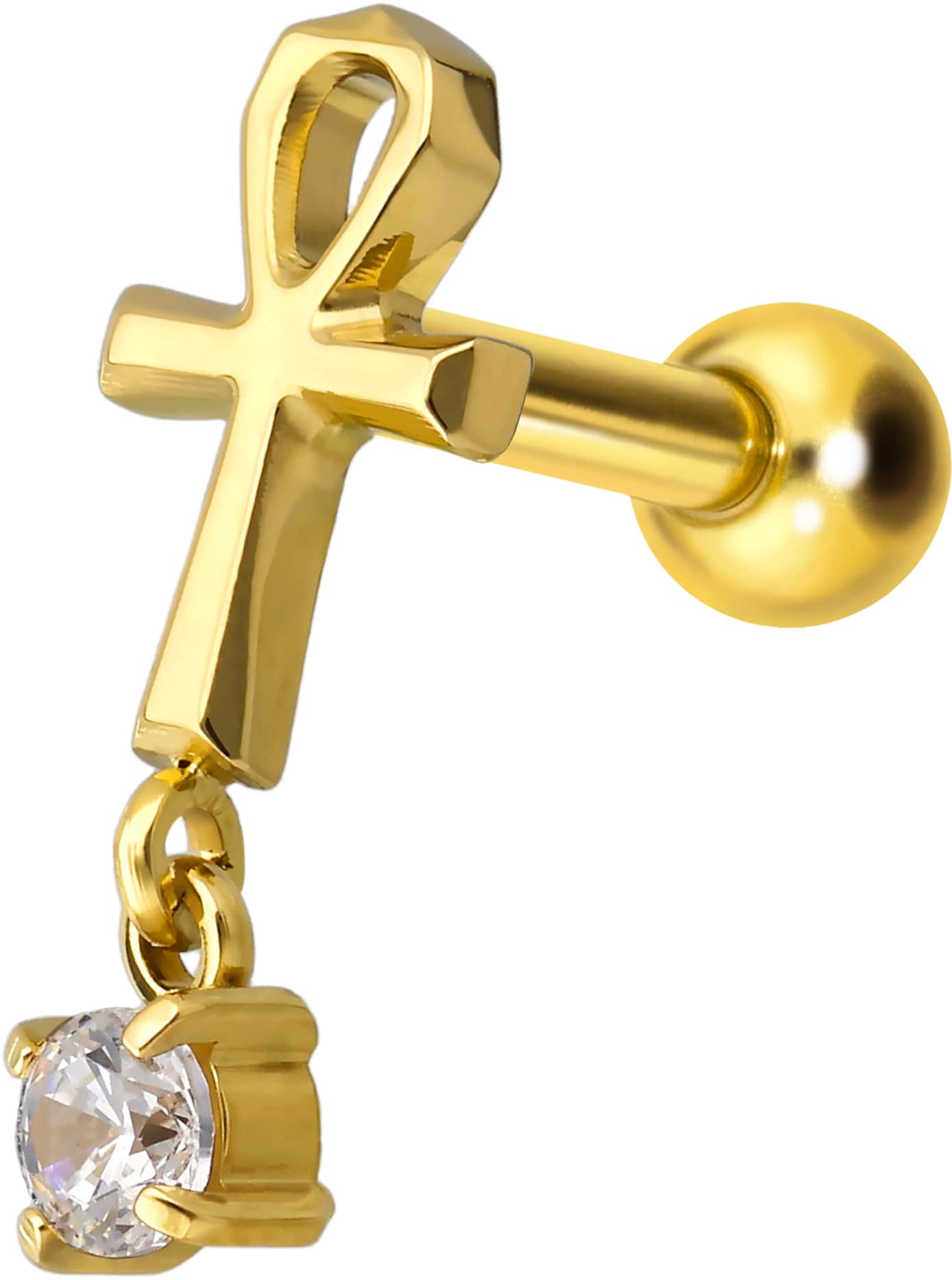 Titanium ear piercing with internal thread ANKH + CRYSTAL