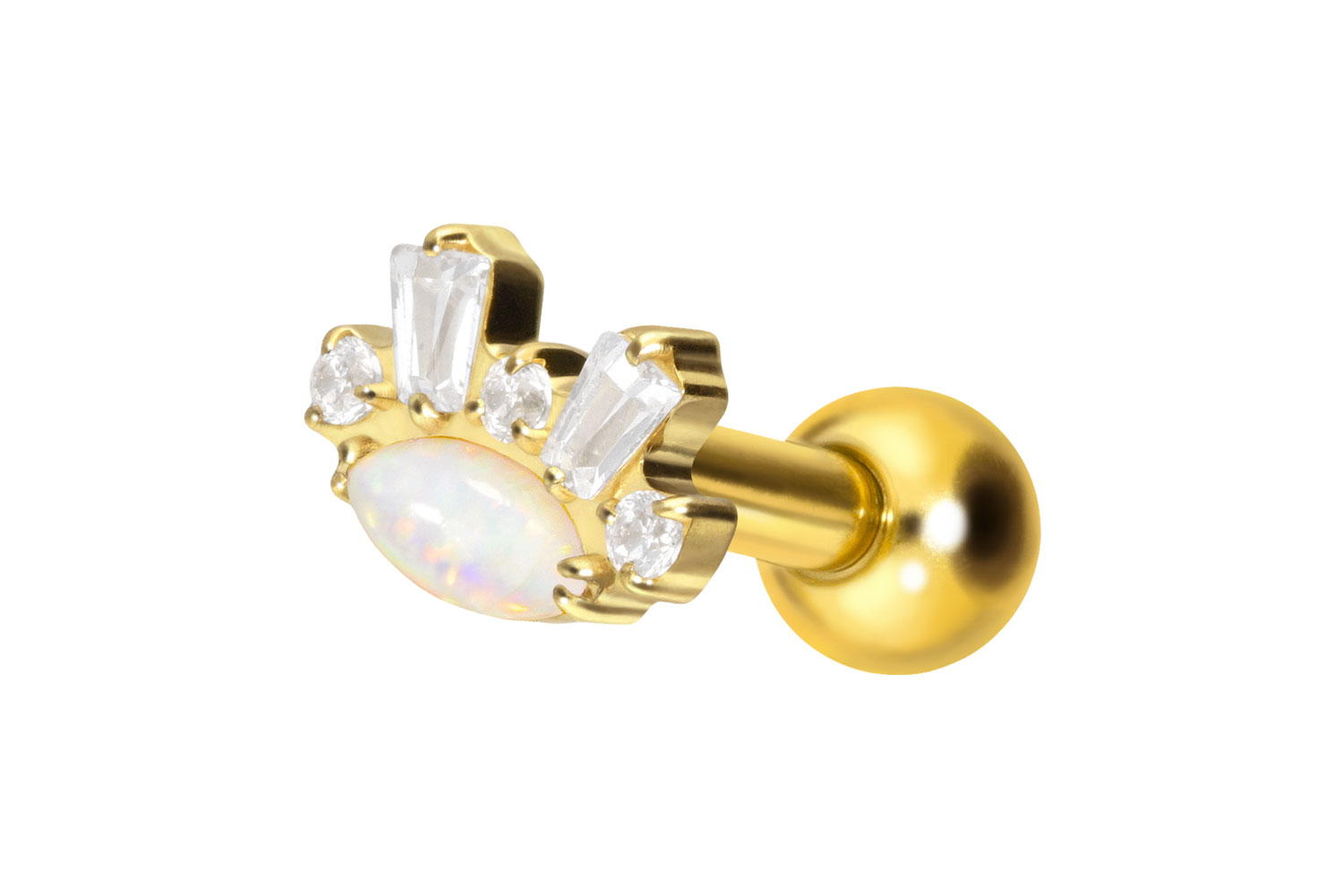 Titanium ear piercing with internal thread SYNTHETIC OPAL + CRYSTALS