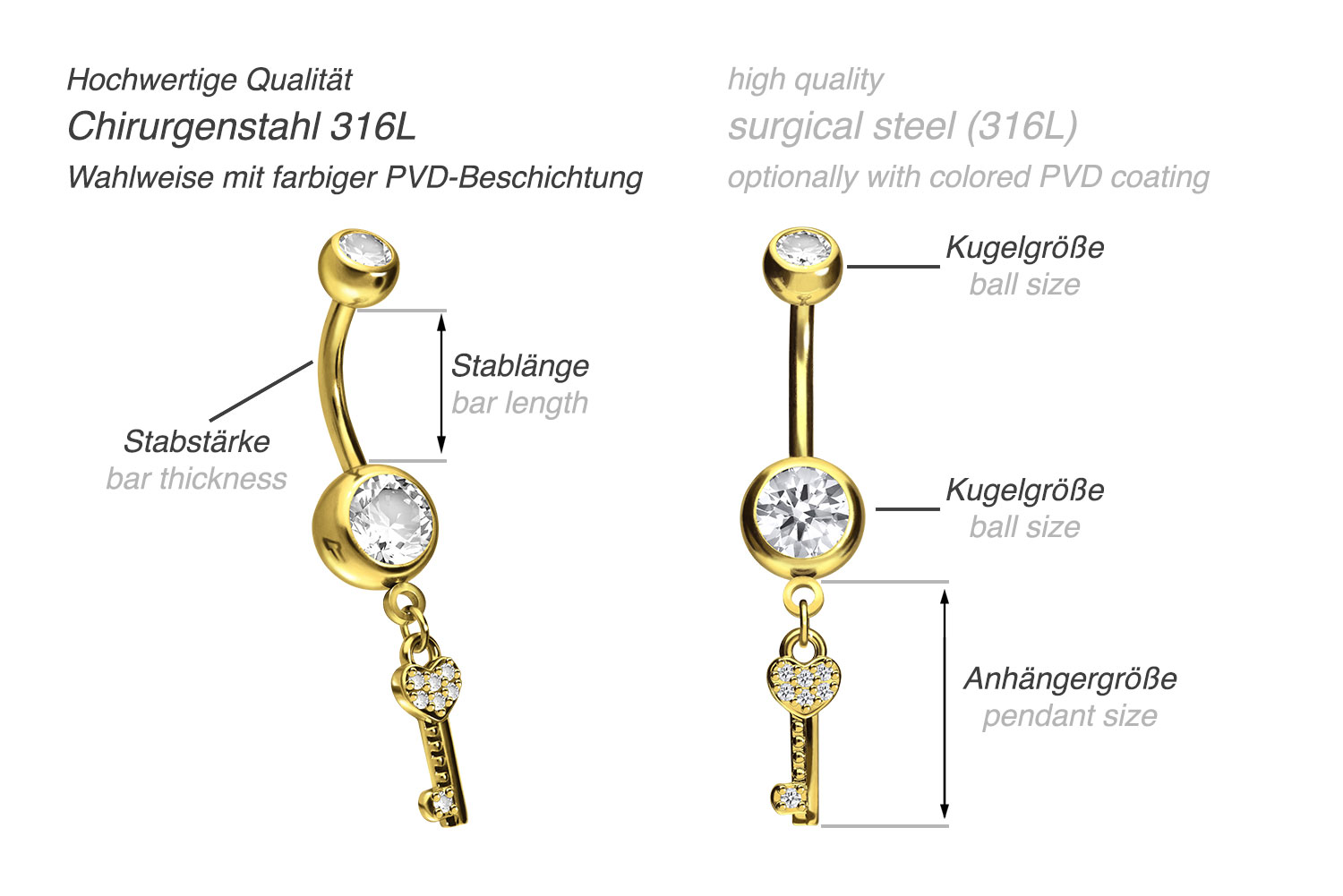 Chirurgenstahl Bananabell mit Brass-Design SCHLÜSSEL ++SALE++