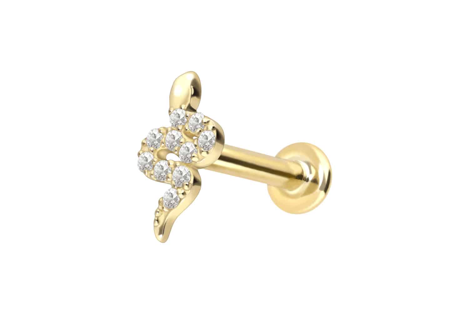 18 Karat Gold Labret mit Innengewinde DIAMANT-SCHLANGE