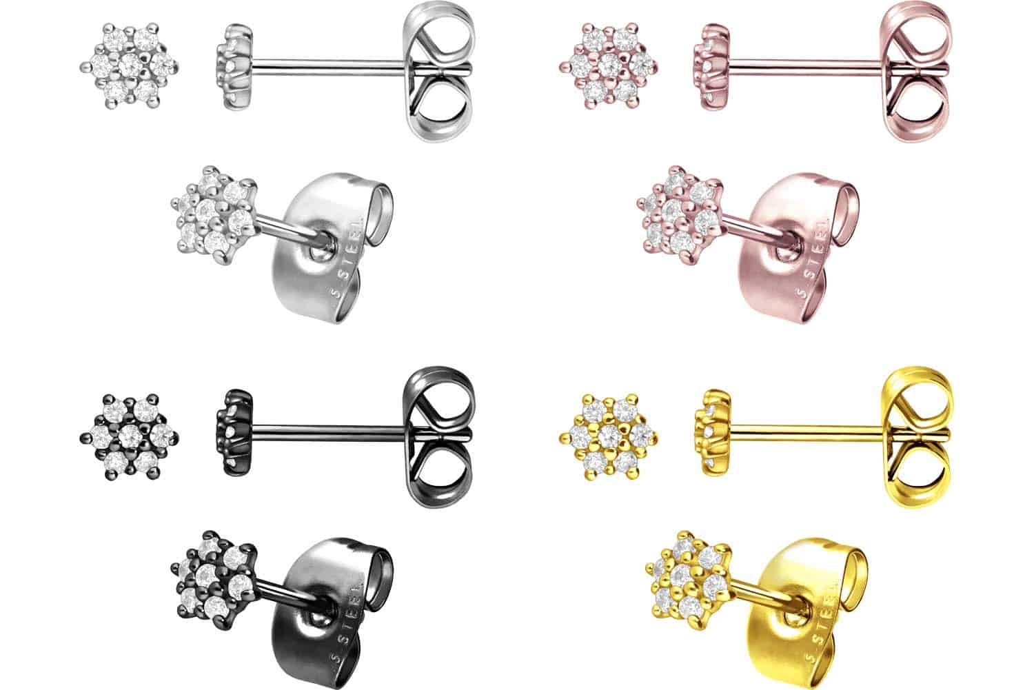 Surgical steel ear studs CRYSTAL FLOWER