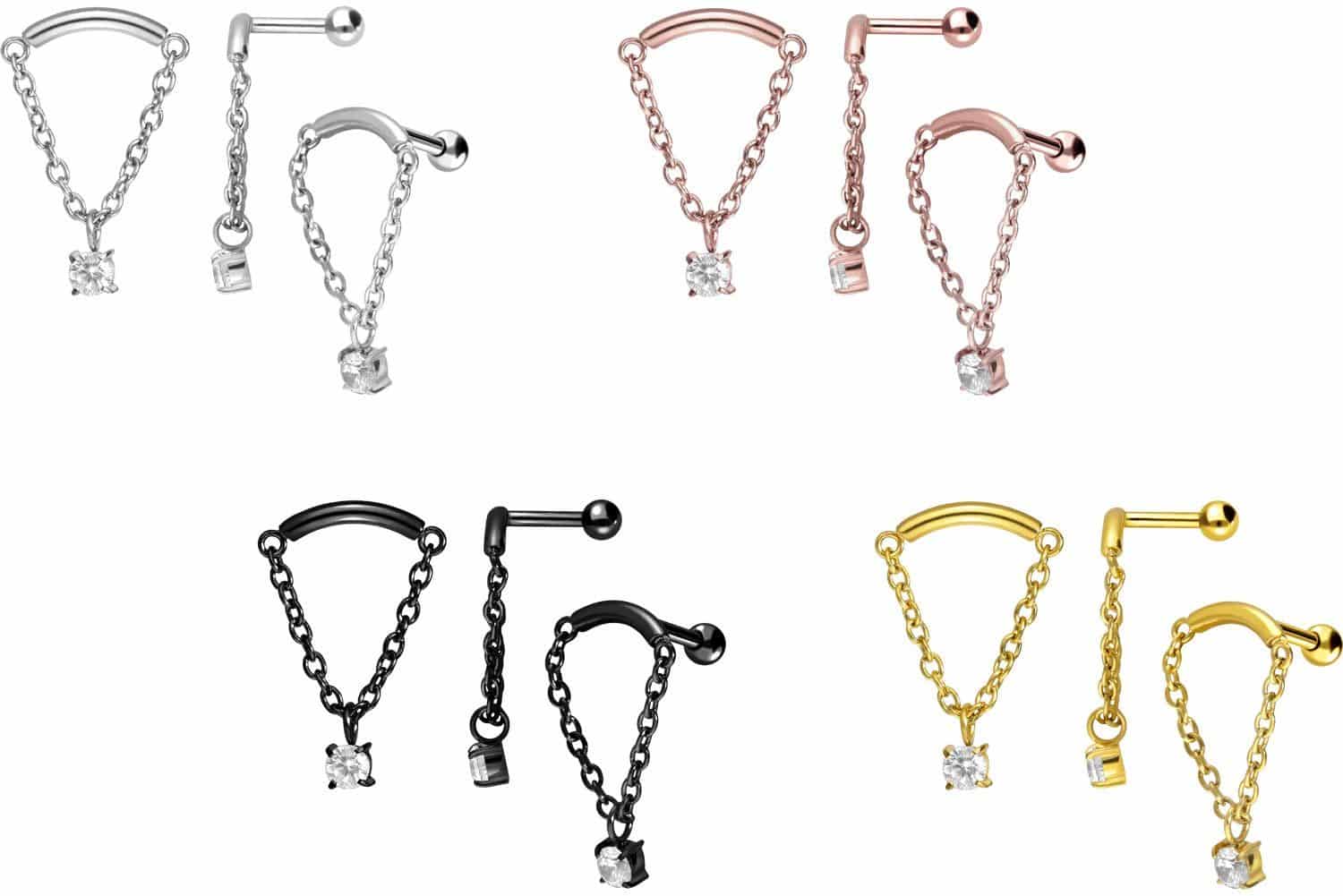 Surgical steel ear piercing ARCH + CHAIN + CRYSTAL
