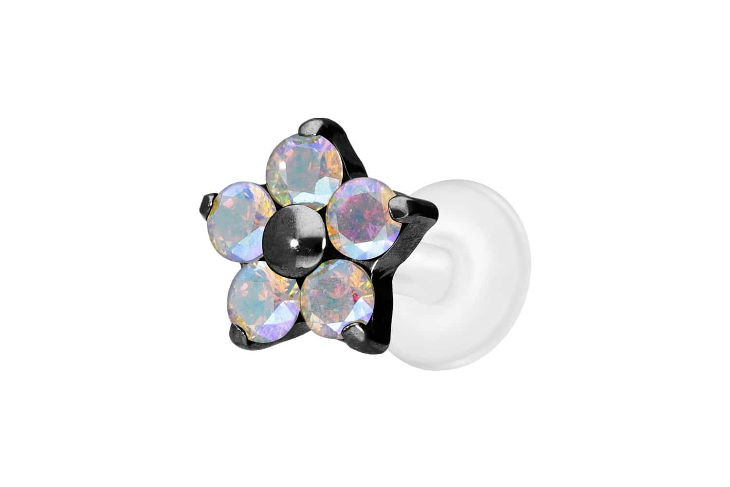 PTFE labret with internal thread + titanium attachment CRYSTAL FLOWER