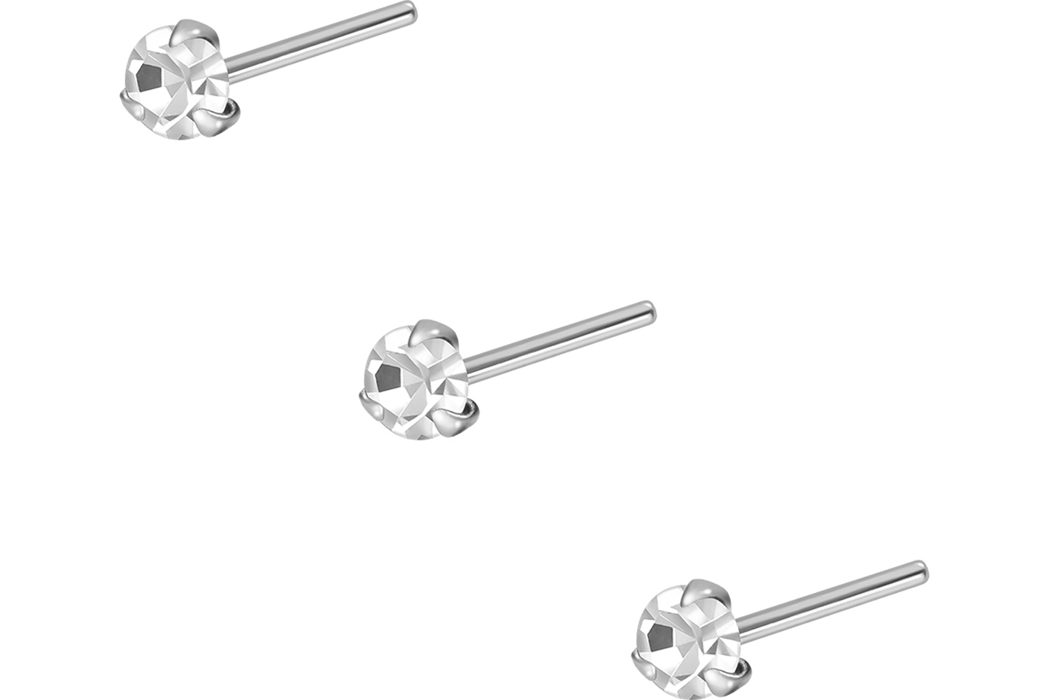 SET 925 silver nose stud ROUND CRYSTAL - bendable