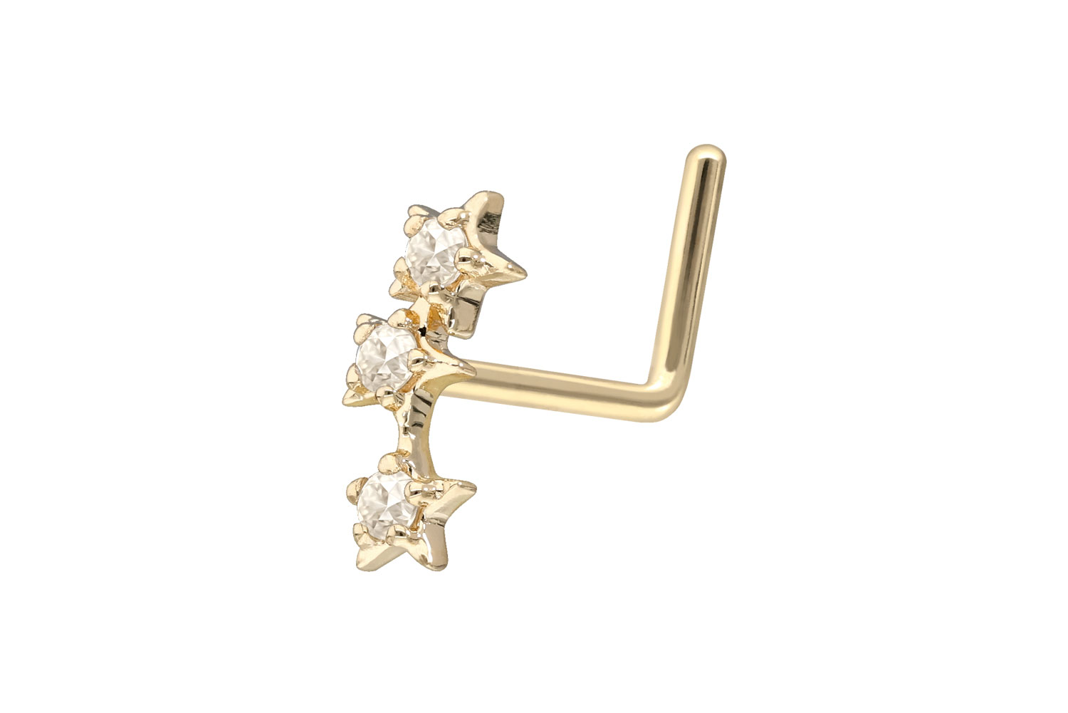 14/18 carat gold nose stud L-form 3 MOISSANITE STARS
