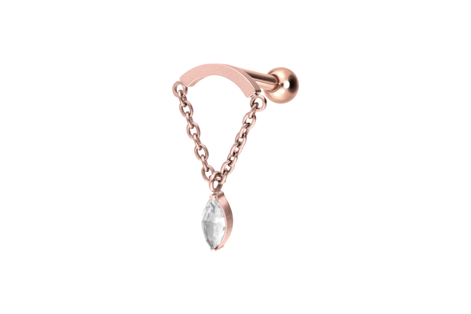 Titanium ear piercing with internal thread ARCH + CHAIN + CRYSTAL DROP