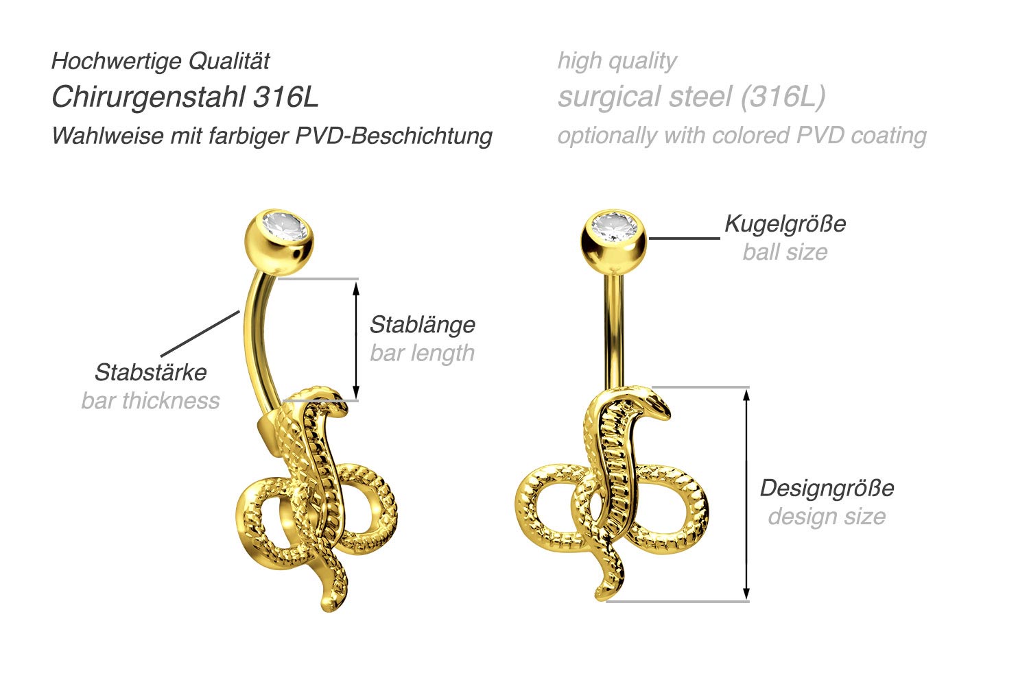 Surgical steel bananabell with brass design COBRA ++SALE++