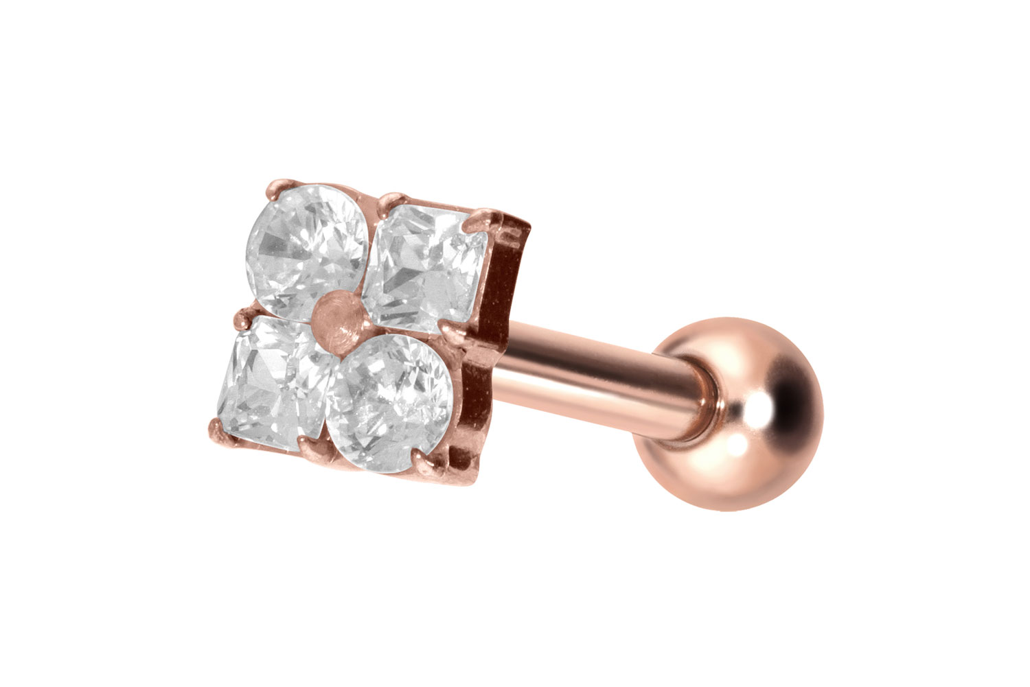 Titanium ear piercing with internal thread CRYSTAL FLOWER