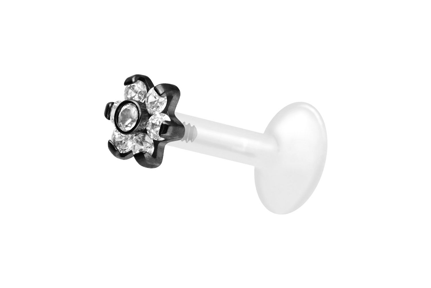 PTFE labret with internal thread + titanium attachment FLOWER WITH 7 CRYSTALS