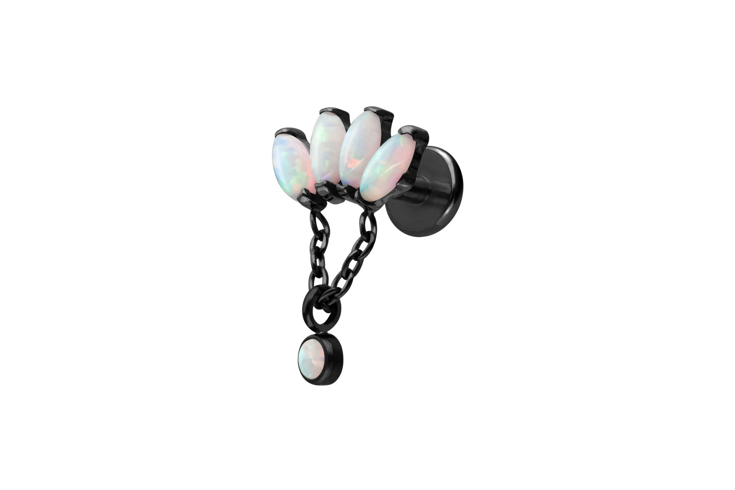 Titanium labret with internal thread LOTUS BLOSSOM + SYNTHETIC OPALS
